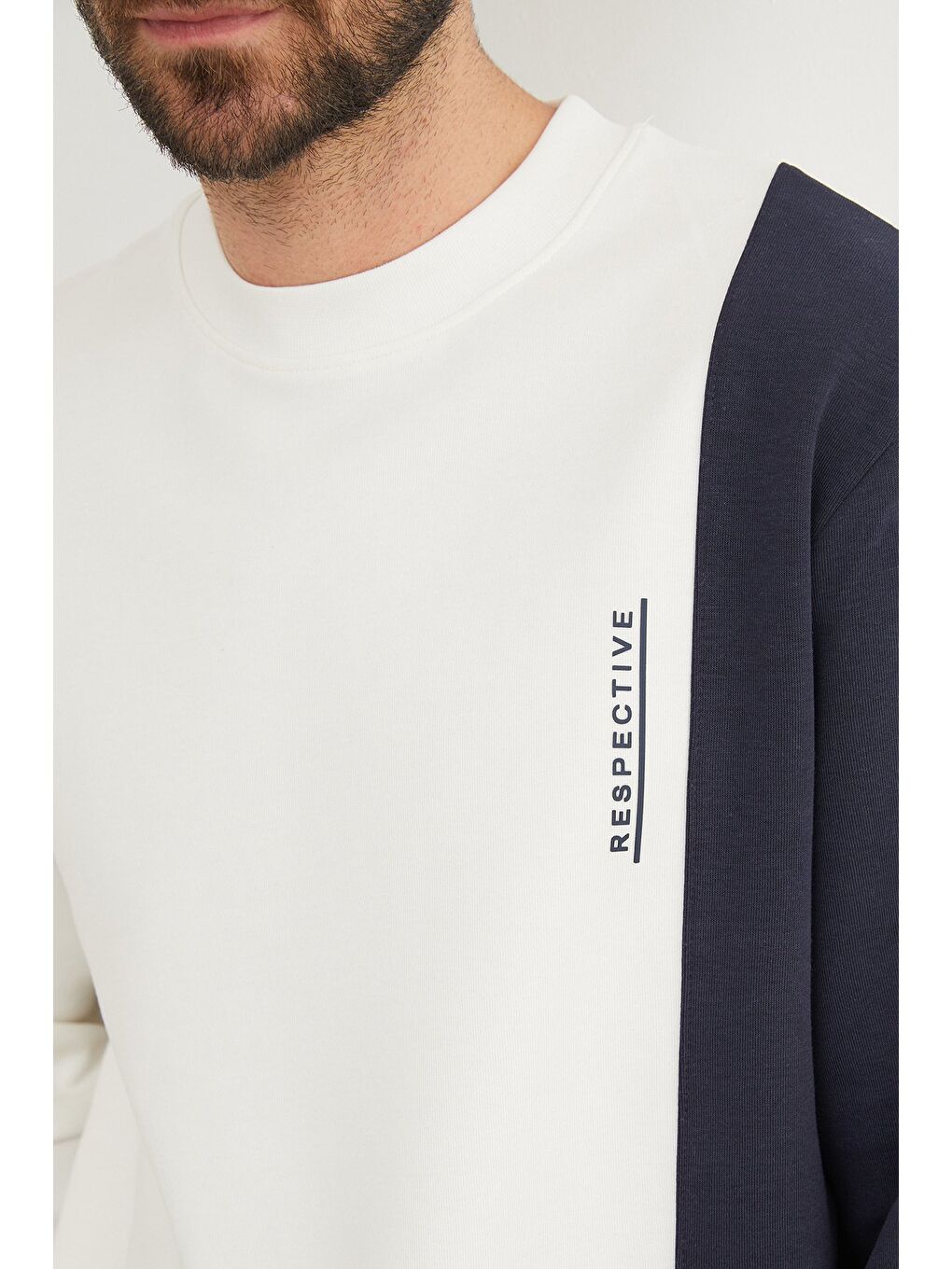 Lacivert Respectıve Yazı Baskılı Renk Bloklu Büyük Beden Sweatshirt-3