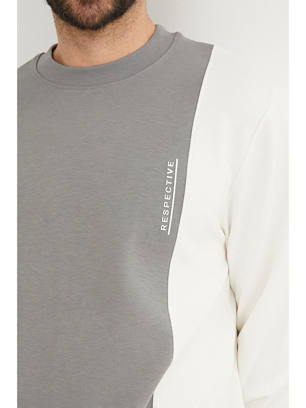 Gri Respectıve Yazı Baskılı Renk Bloklu Büyük Beden Sweatshirt-2
