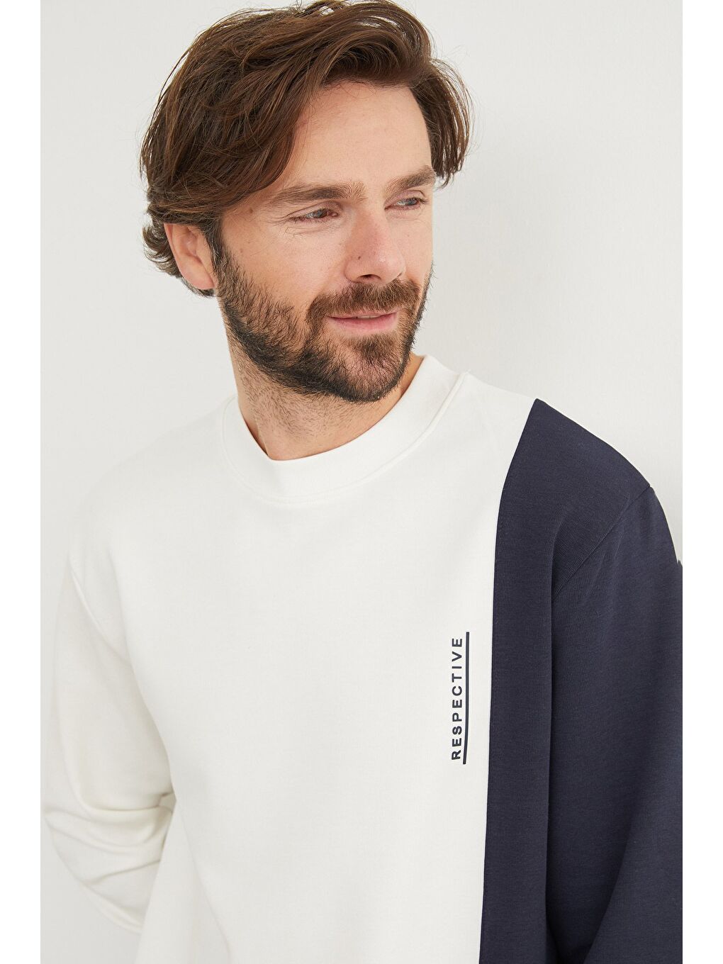 Lacivert Respectıve Yazı Baskılı Renk Bloklu Büyük Beden Sweatshirt-4