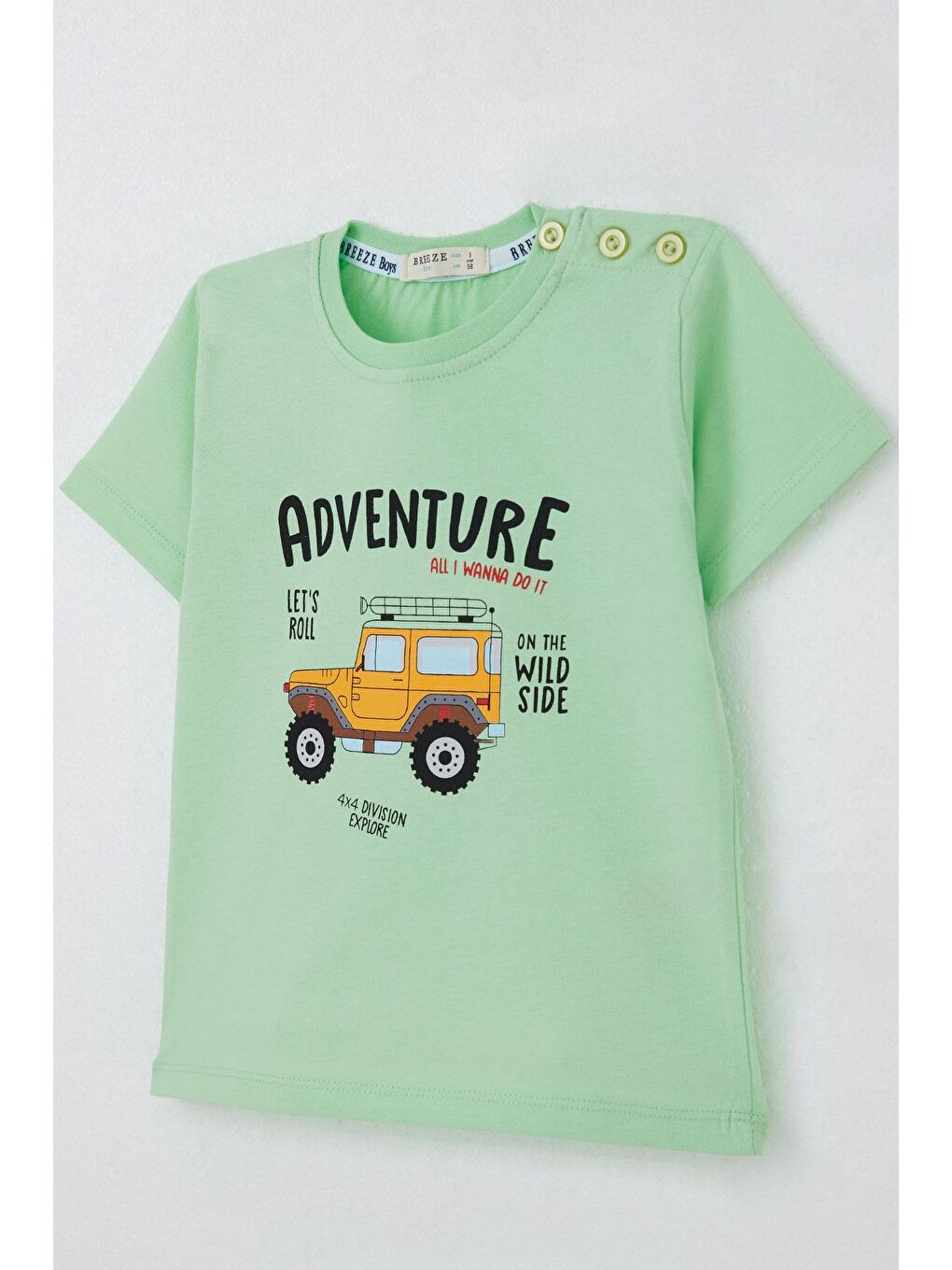 Turkuaz Erkek Çocuk Tişört Macera Temalı 4X4 Araba Baskılı Su Yeşili (2-6 Yaş)-3
