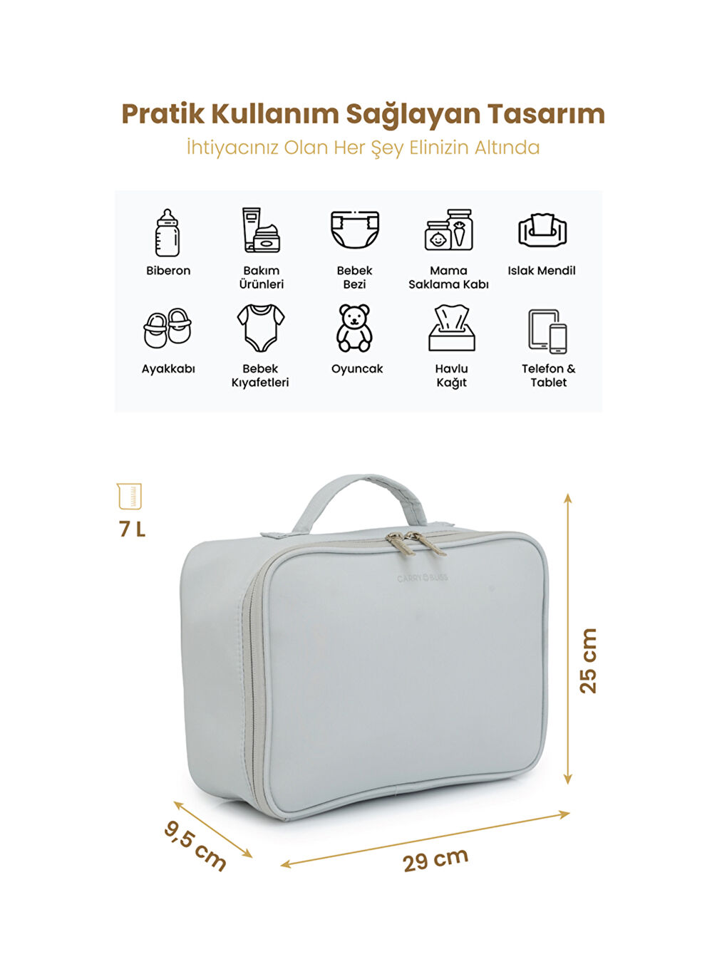 TidyPack Antibakteriyel Astarlı Bebek Kıyafet ve Bez Düzenleme Çantası-1