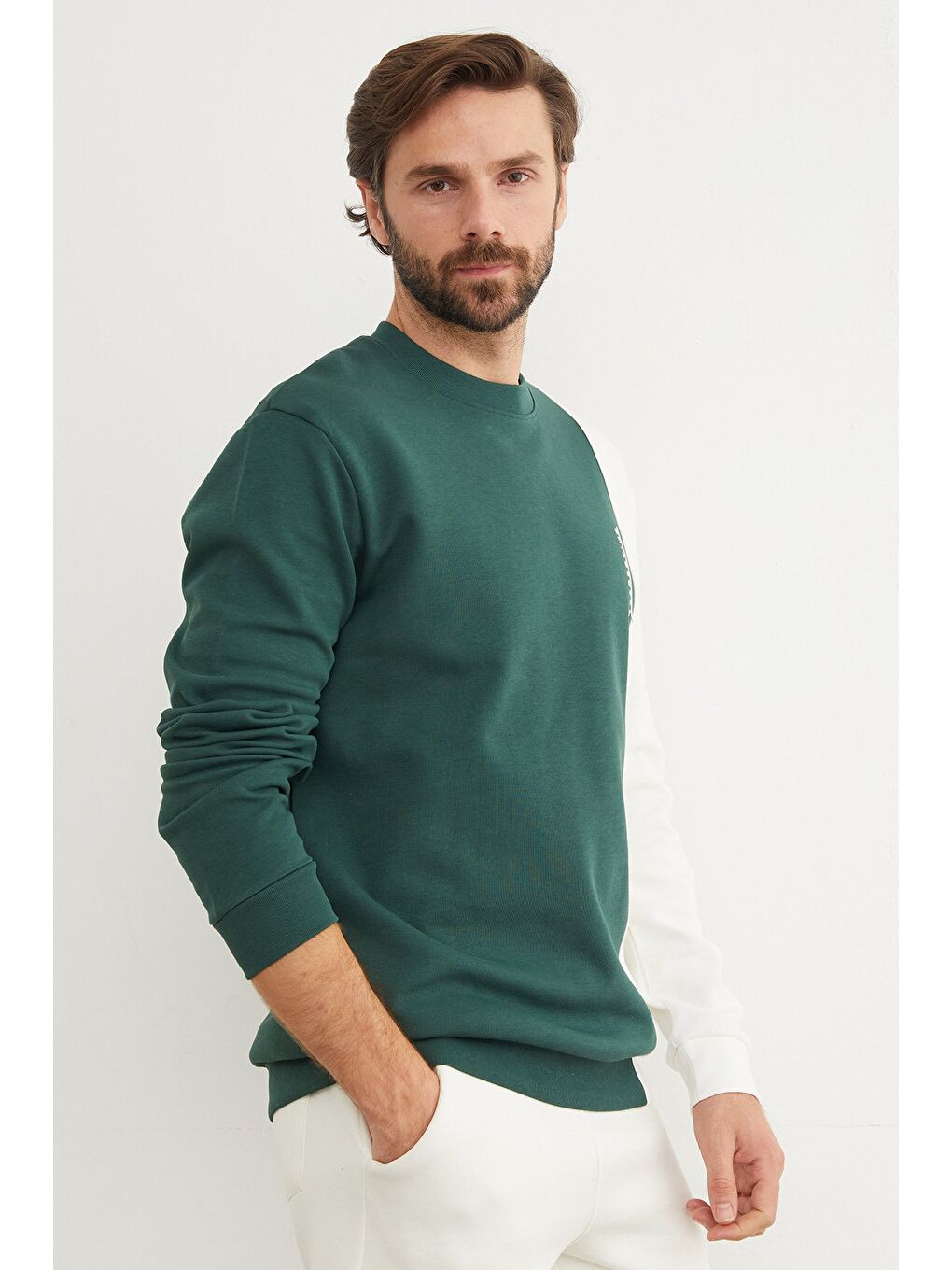 Yeşil Respectıve Yazı Baskılı Renk Bloklu Büyük Beden Sweatshirt-2