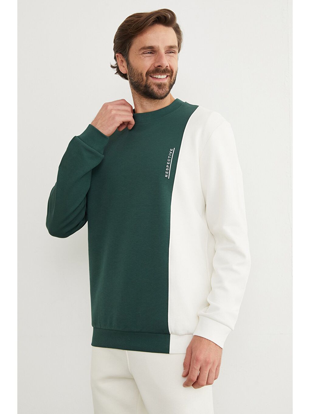 Yeşil Respectıve Yazı Baskılı Renk Bloklu Büyük Beden Sweatshirt-3