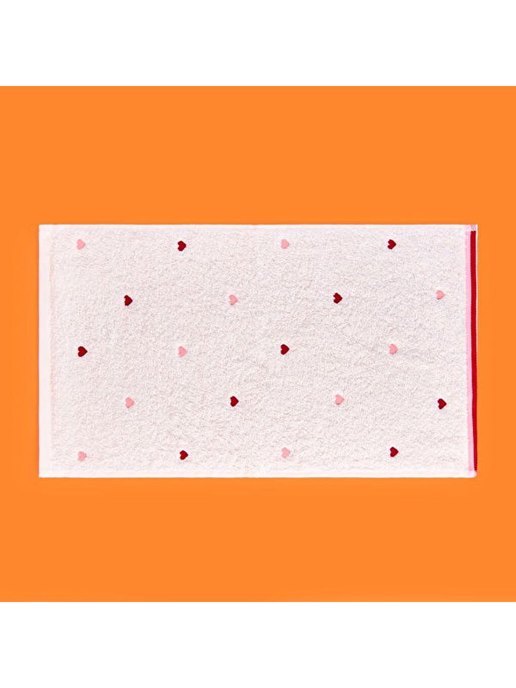Lila Soft Kalp Nakışlı El Havlusu - Ekru / Kırmızı - 30x50 cm-3