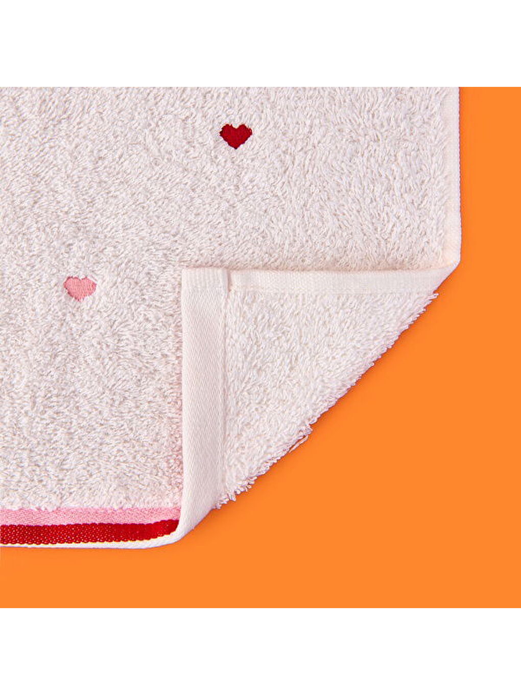 Lila Soft Kalp Nakışlı El Havlusu - Ekru / Kırmızı - 30x50 cm-4