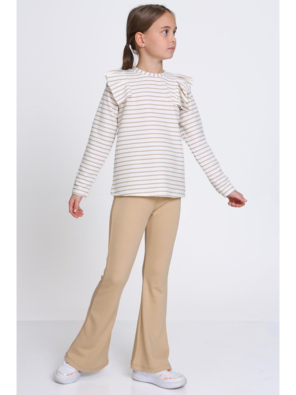 Kız Çocuk Bej Çizgili 5-9 Yaş Takım - 23316-4