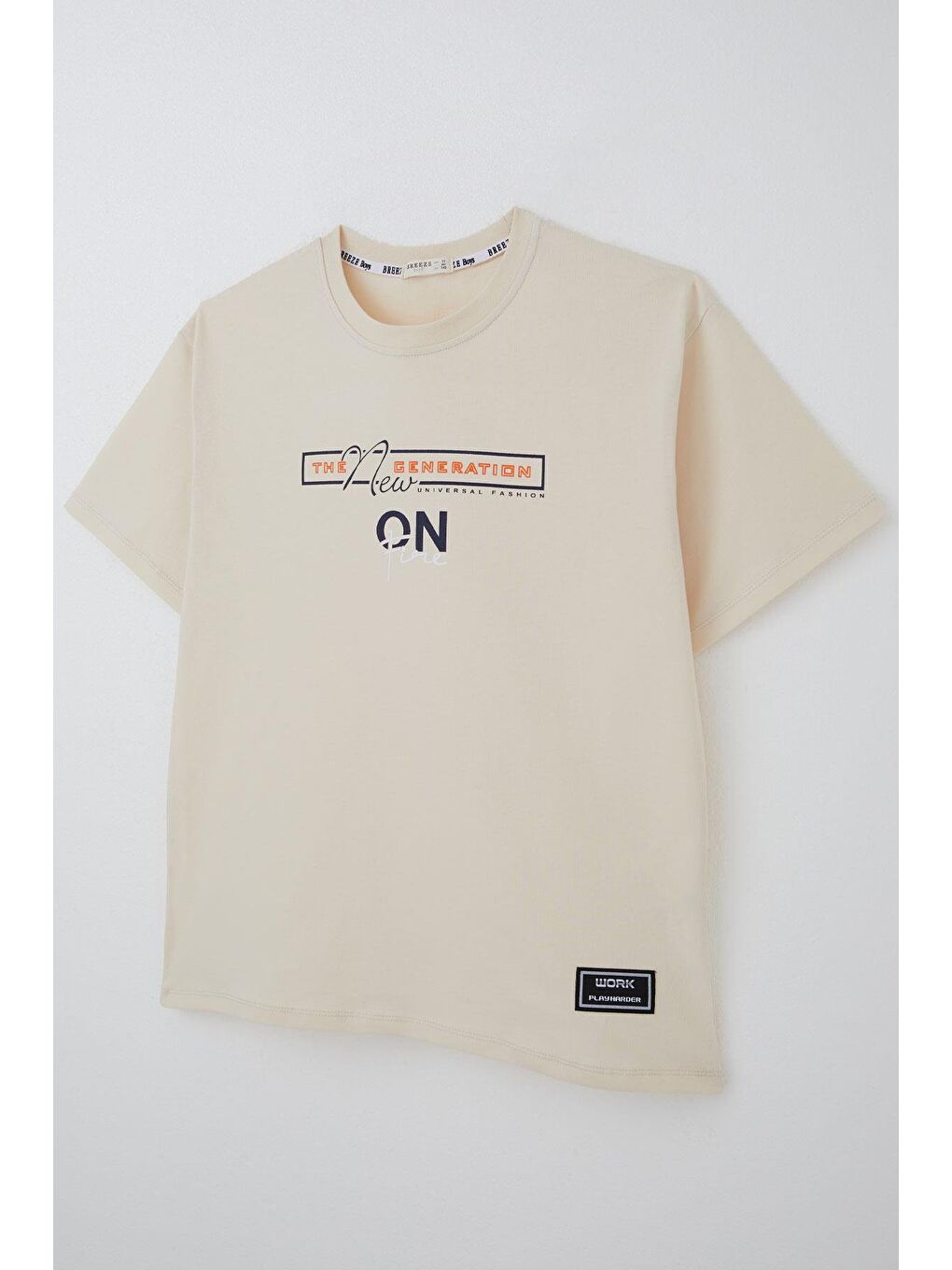 Ekru Erkek Çocuk Tişört Yazı Baskılı Arma Detaylı Krem (9-14 Yaş)-2