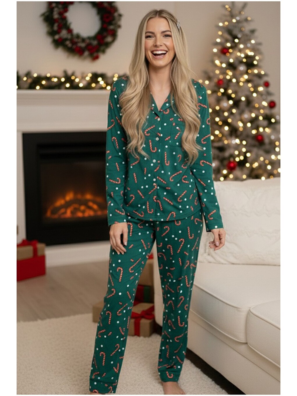 Karışık Örme Düğmeli Pijama Takımı-1