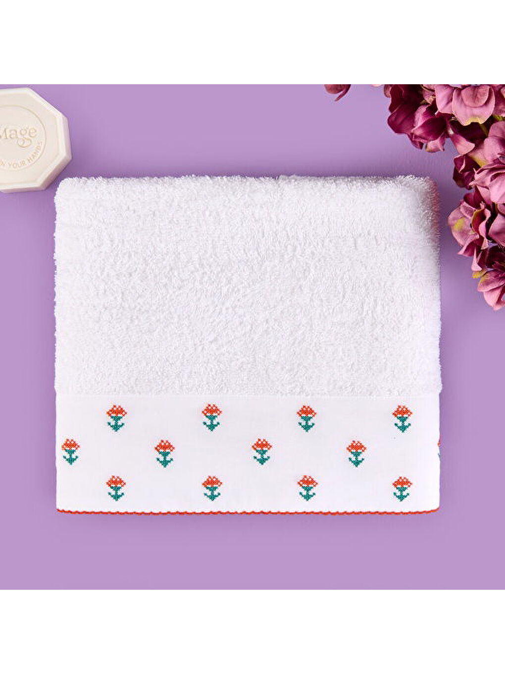 Lila Soft Urban Delight Braga Yüz Havlusu - Ekru / Turuncu - 50x90 cm