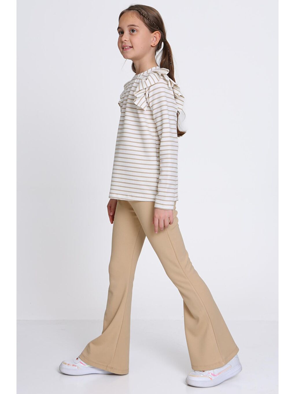 Kız Çocuk Bej Çizgili 5-9 Yaş Takım - 23316-4-2