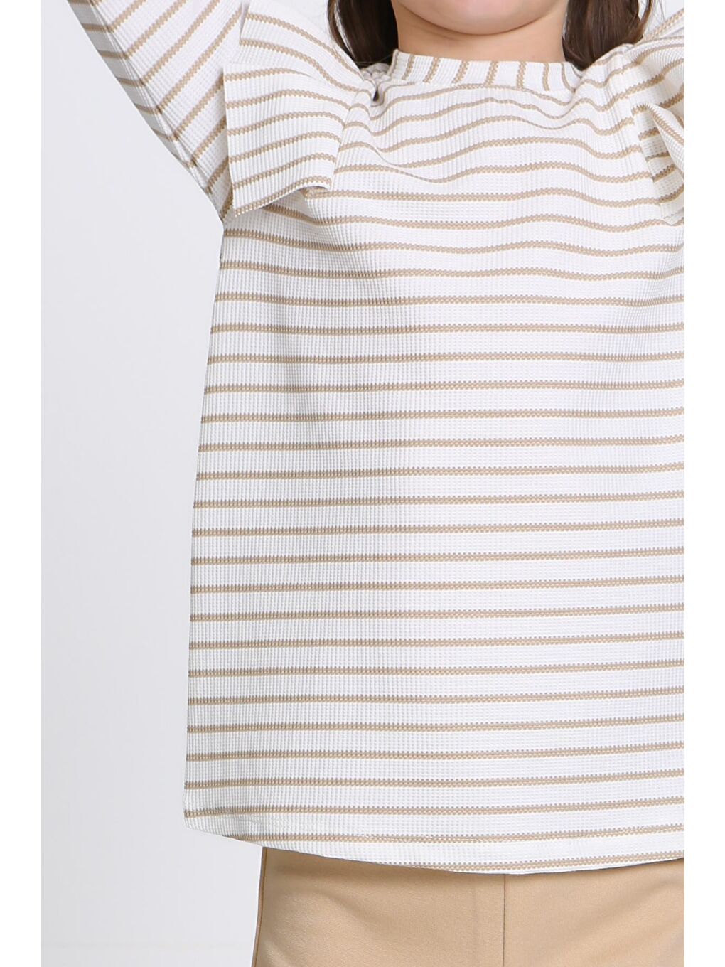 Kız Çocuk Bej Çizgili 5-9 Yaş Takım - 23316-4-4