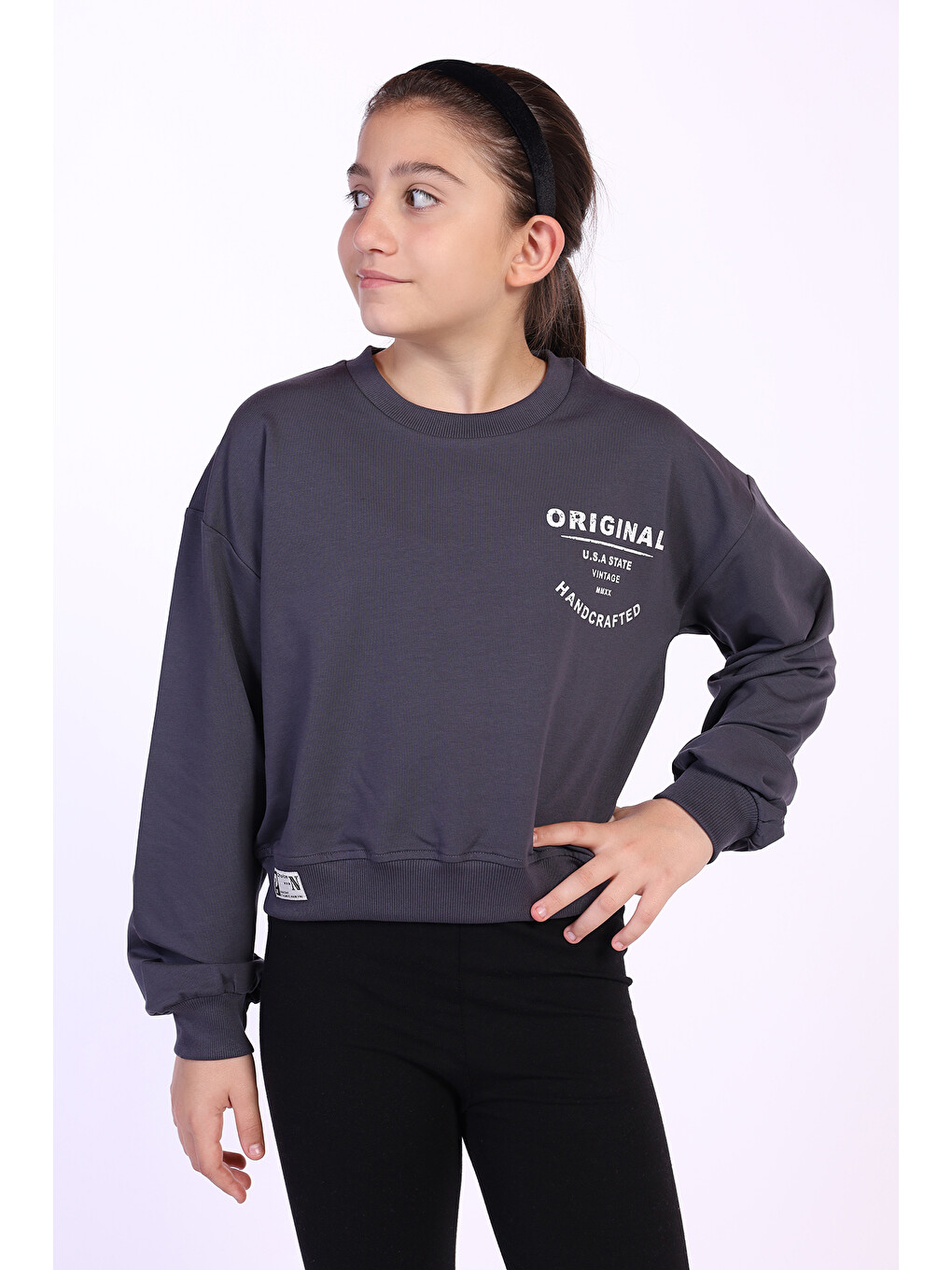 Gri Kız Çocuk Orıgınal Baskılı Sweatshirt