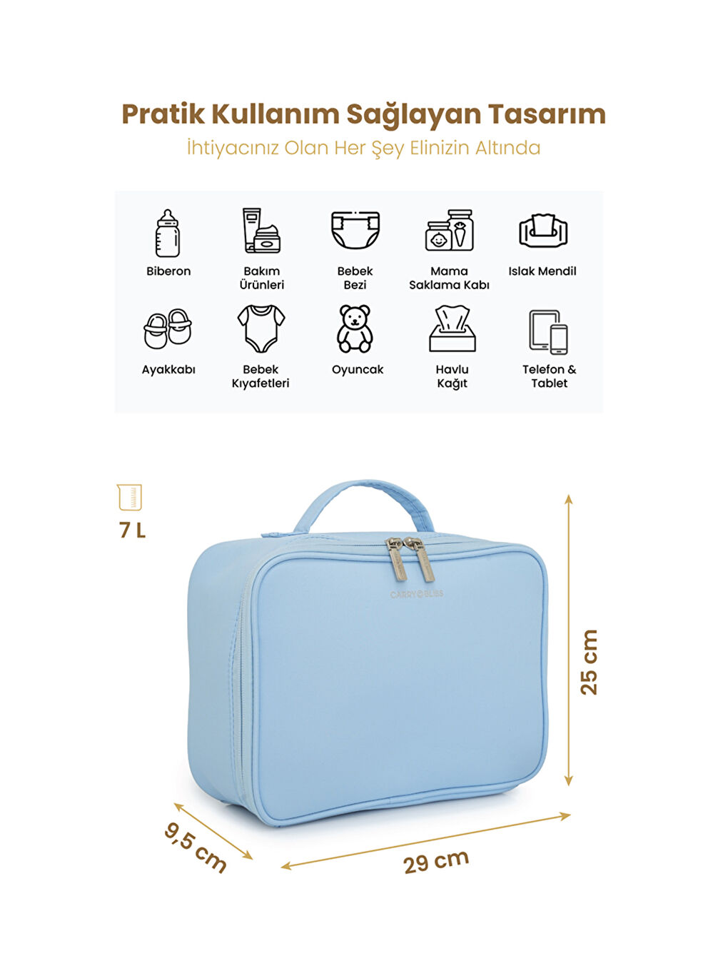 TidyPack Antibakteriyel Astarlı Bebek Kıyafet ve Bez Düzenleme Çantası-1