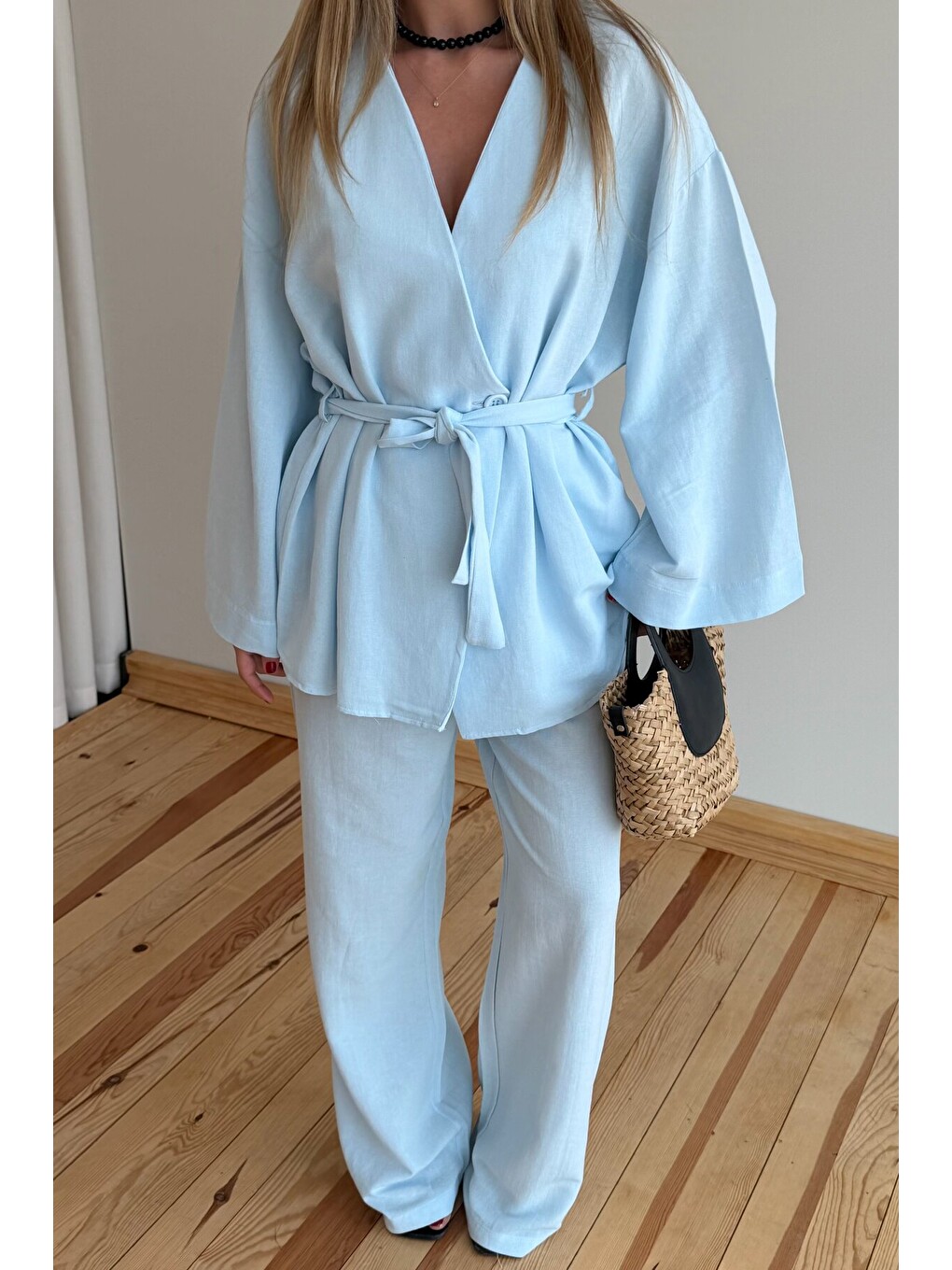 Mavi Pamuklu Kimono Takım-1