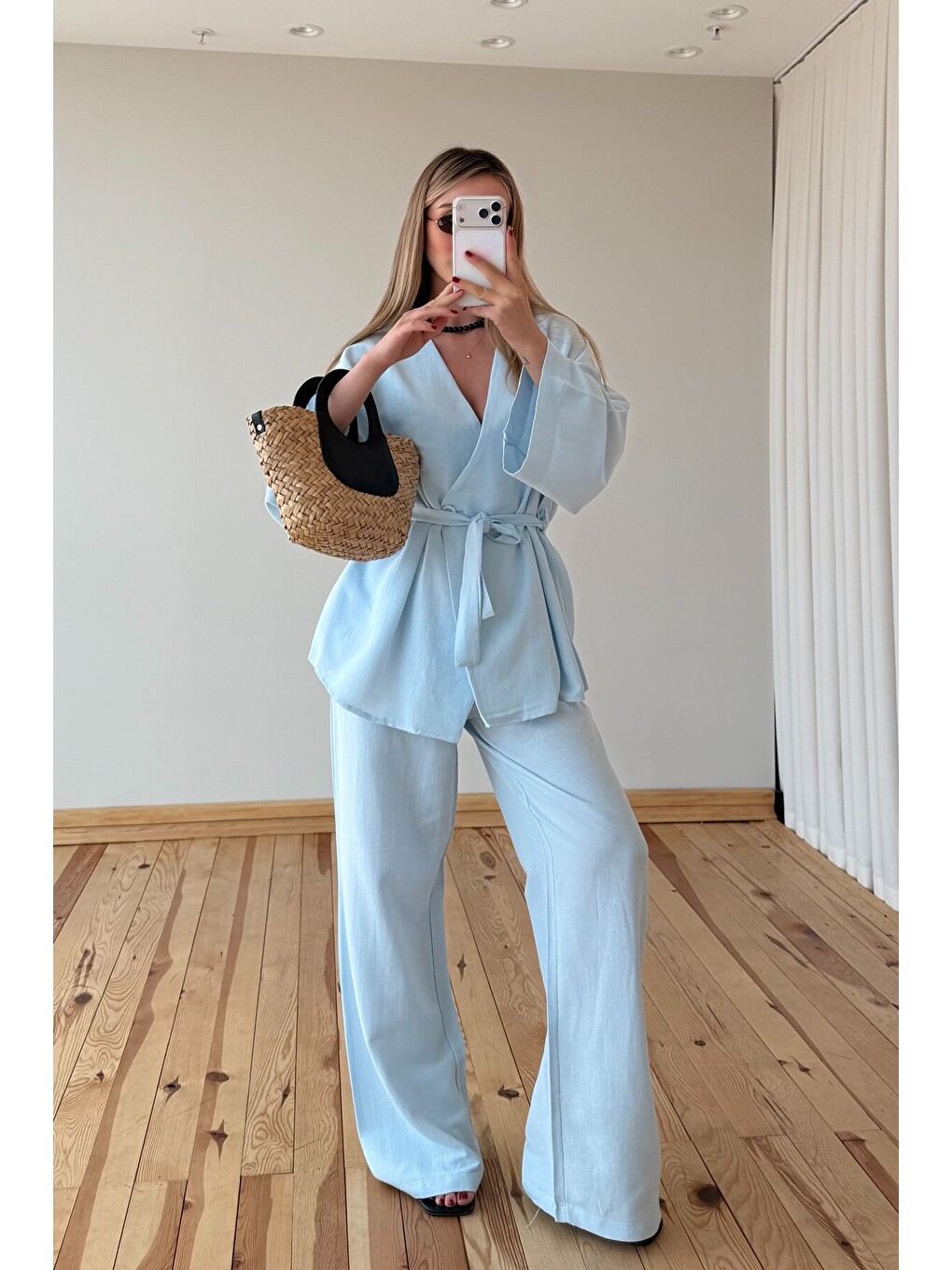 Mavi Pamuklu Kimono Takım-2