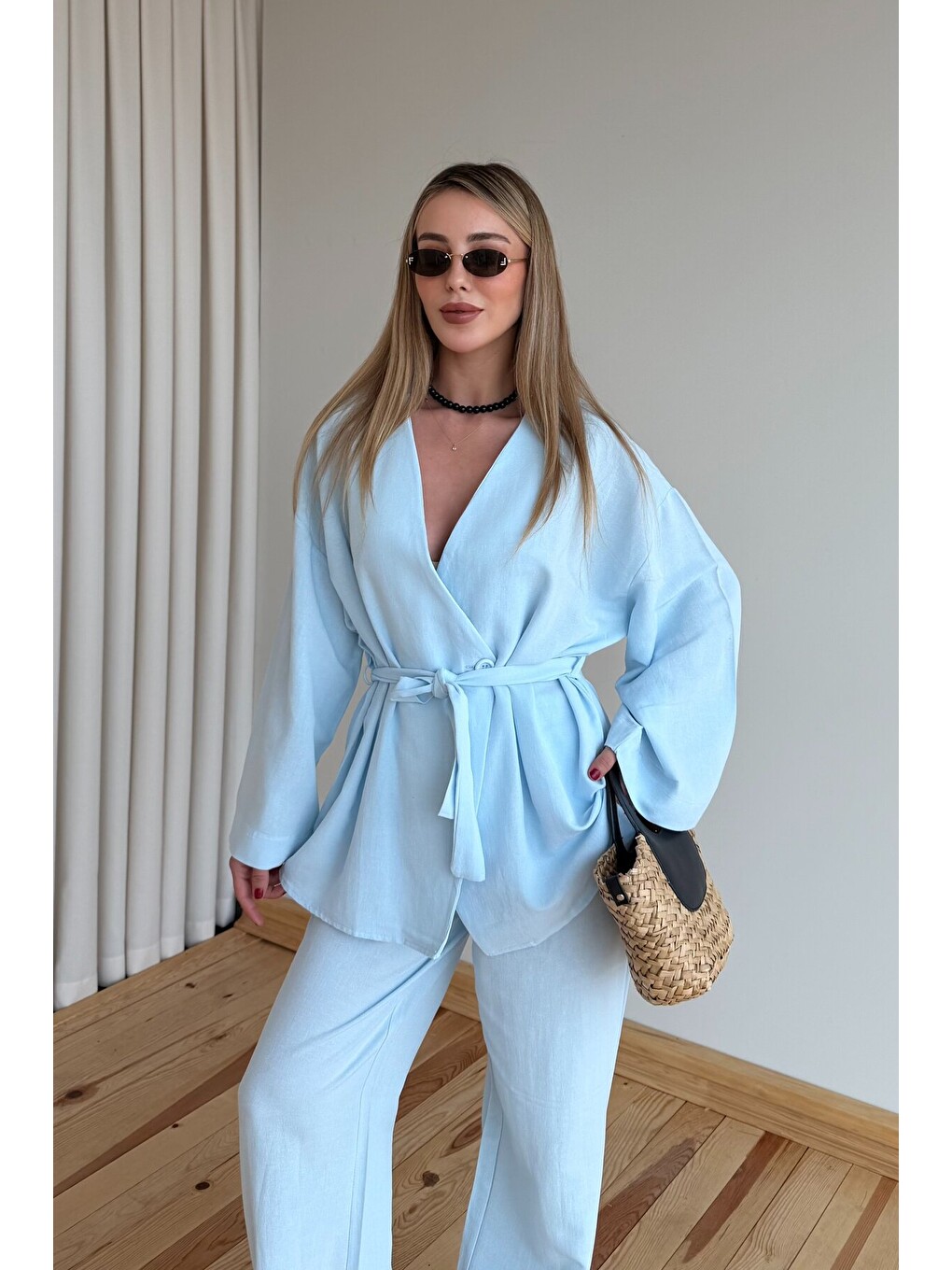 Mavi Pamuklu Kimono Takım-4