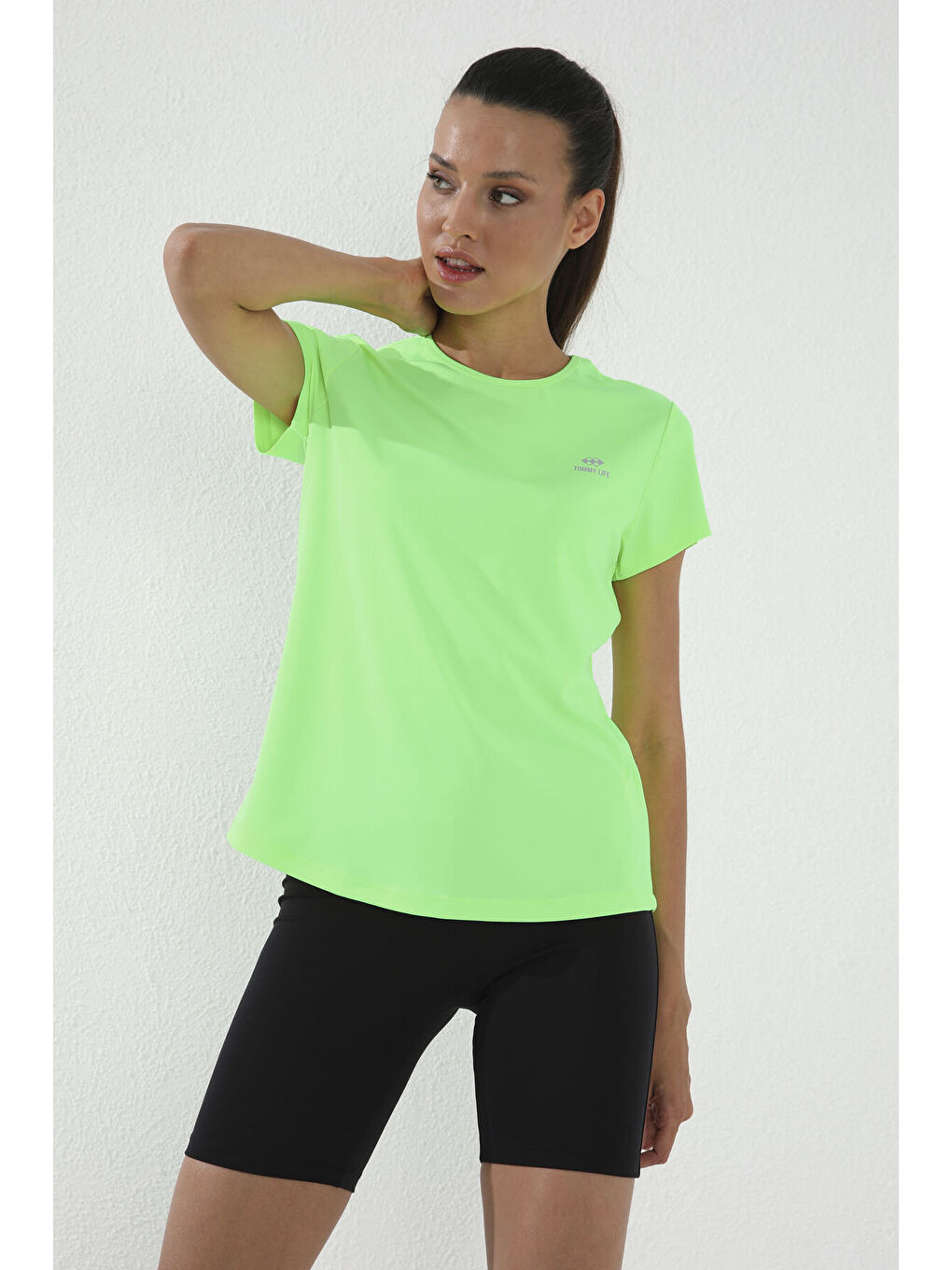 Neon Yeşil Basic Kısa Kol Standart Kalıp O Yaka Kadın T-Shirt - 97144-1