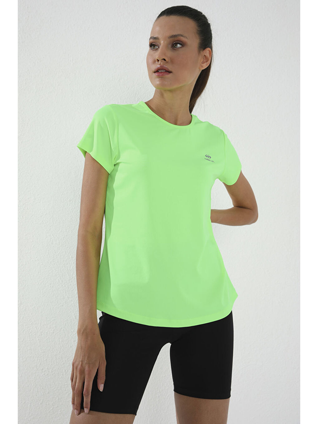 Neon Yeşil Basic Kısa Kol Standart Kalıp O Yaka Kadın T-Shirt - 97144-2