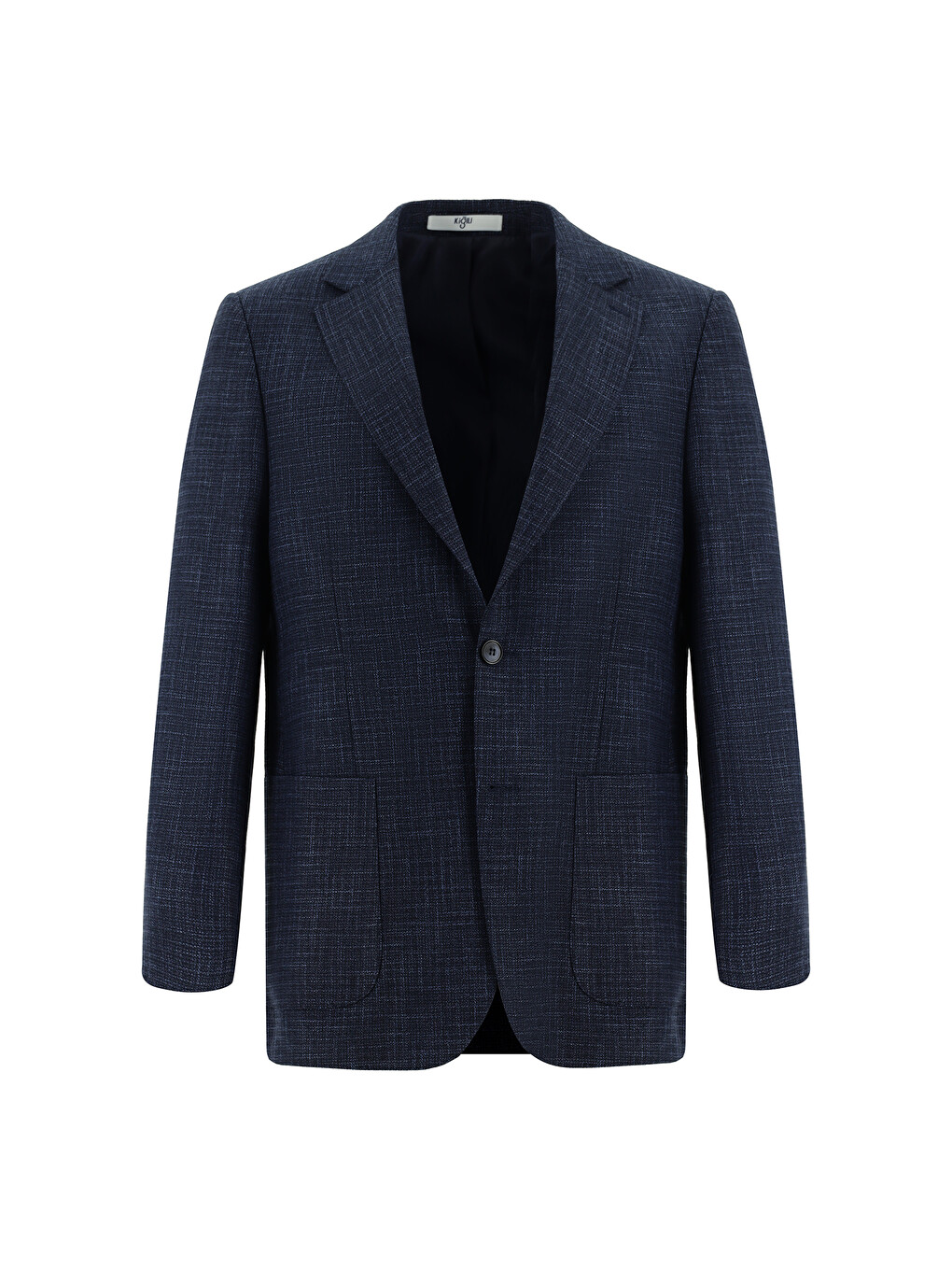 Lacivert Relaxed Fit Rahat Kesim Ekose Keten Karışımlı Blazer Ceket
