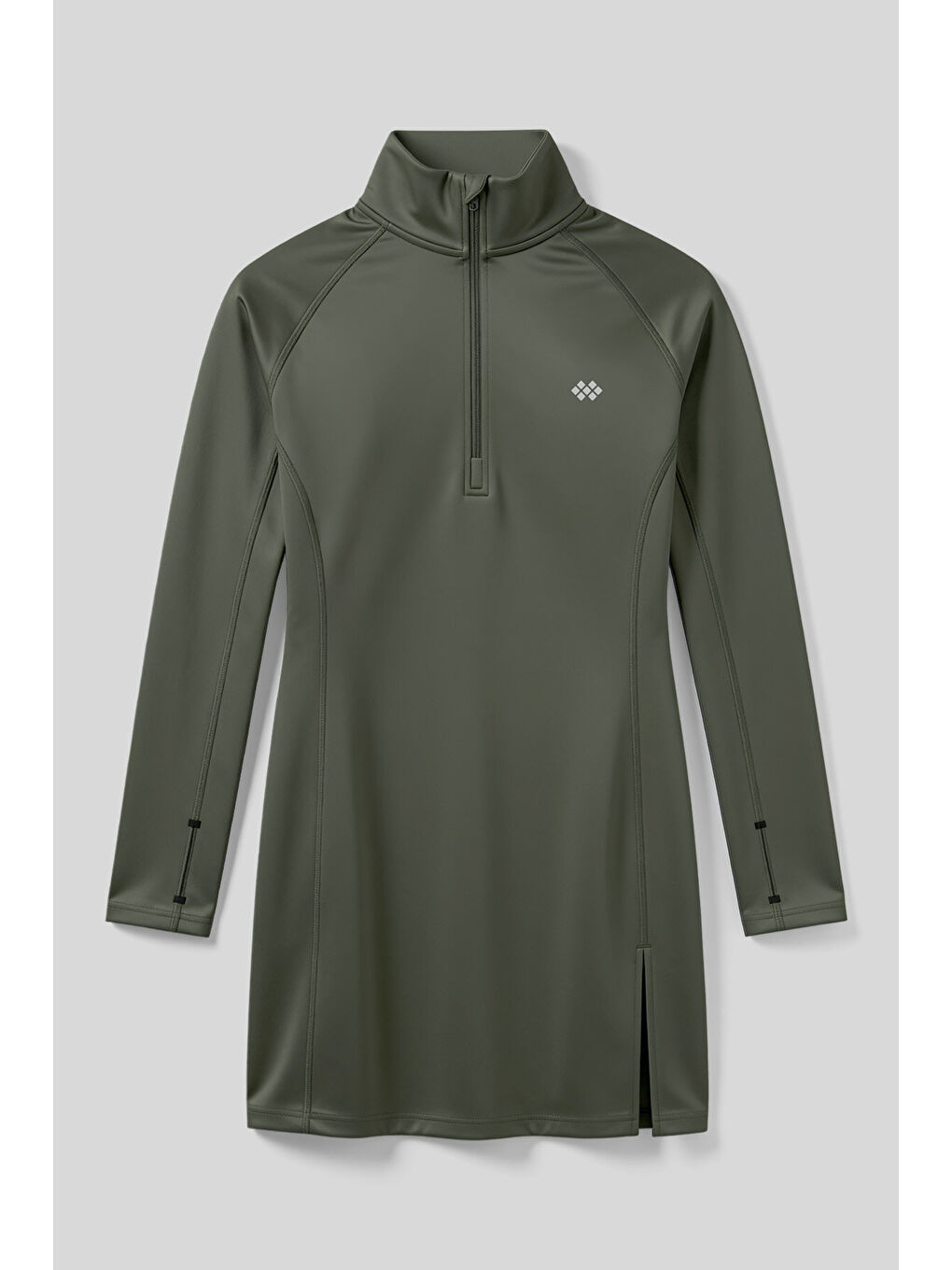 Haki Yarım Fermuarlı Dik Yaka Standart Kalıp Kadın Sporcu Tunik - 97309