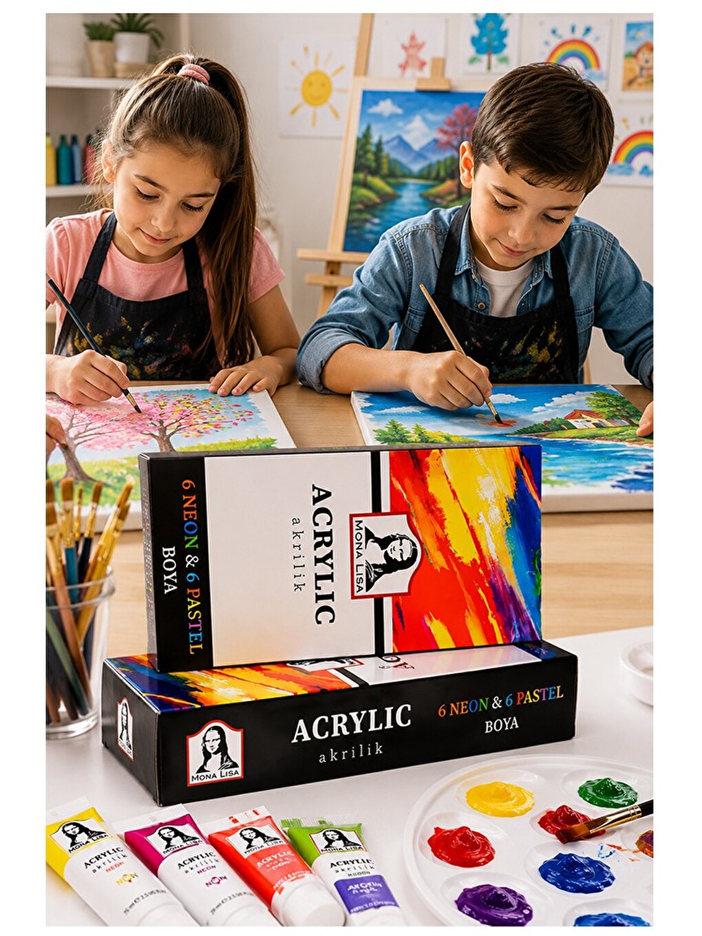 Neon Ve Pastel Akrilik Boya 12 Renk 1 Paket Monalisa 22 Ml 12 Li Akrilik Boya Resim Dersi Tuval Ahşa-1
