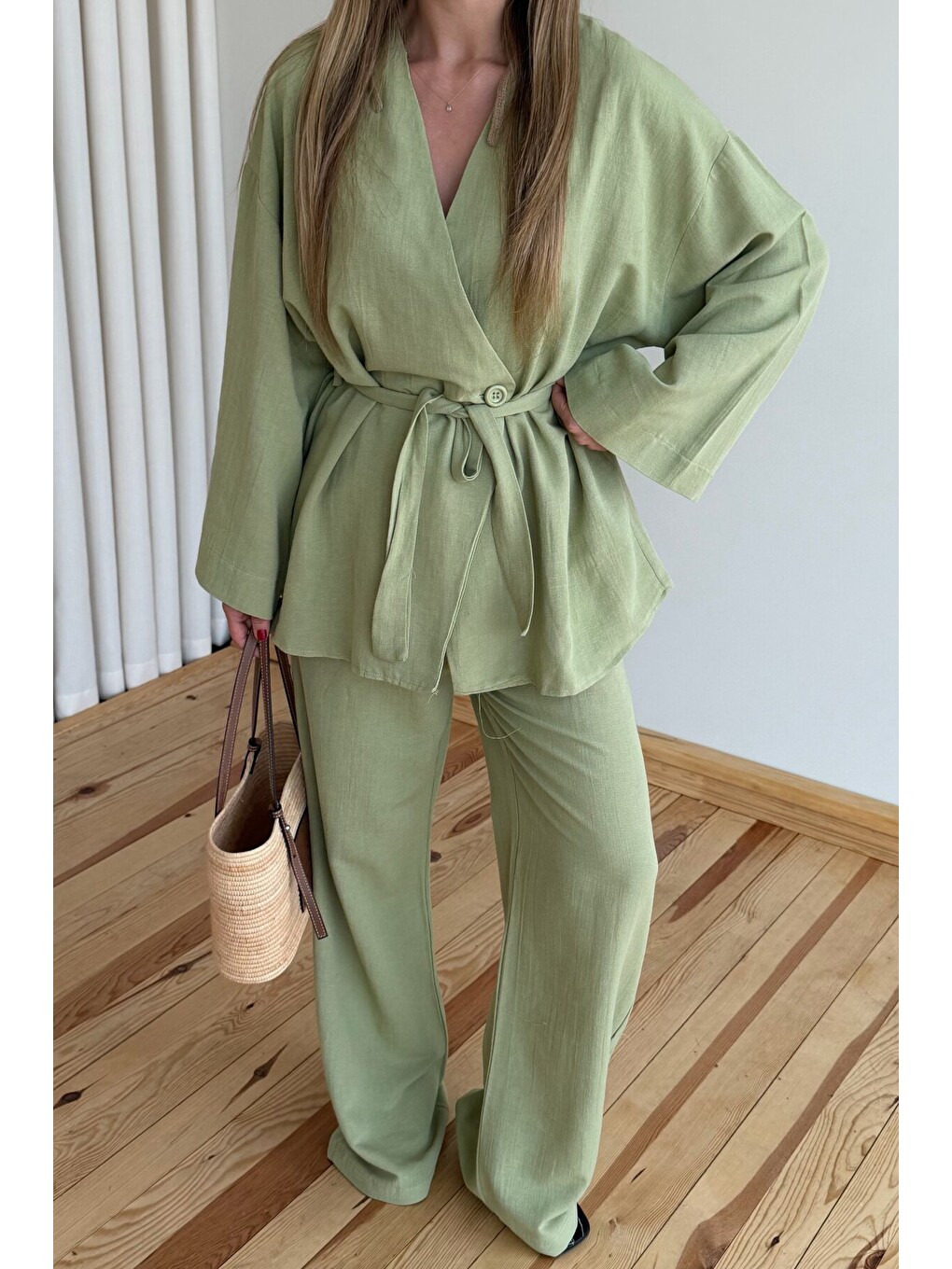 Haki Pamuklu Kimono Takım-1