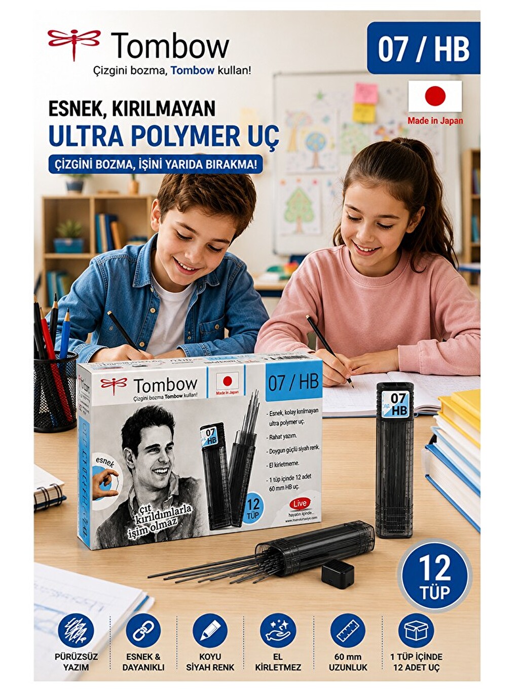 Kaliteli Kalem Ucu 12 Li 0.7 Mm Hb 1 Paket Tombow Versatil Kalem Uç Mekanik Uçlu Otomatik Kurşun Kal-2