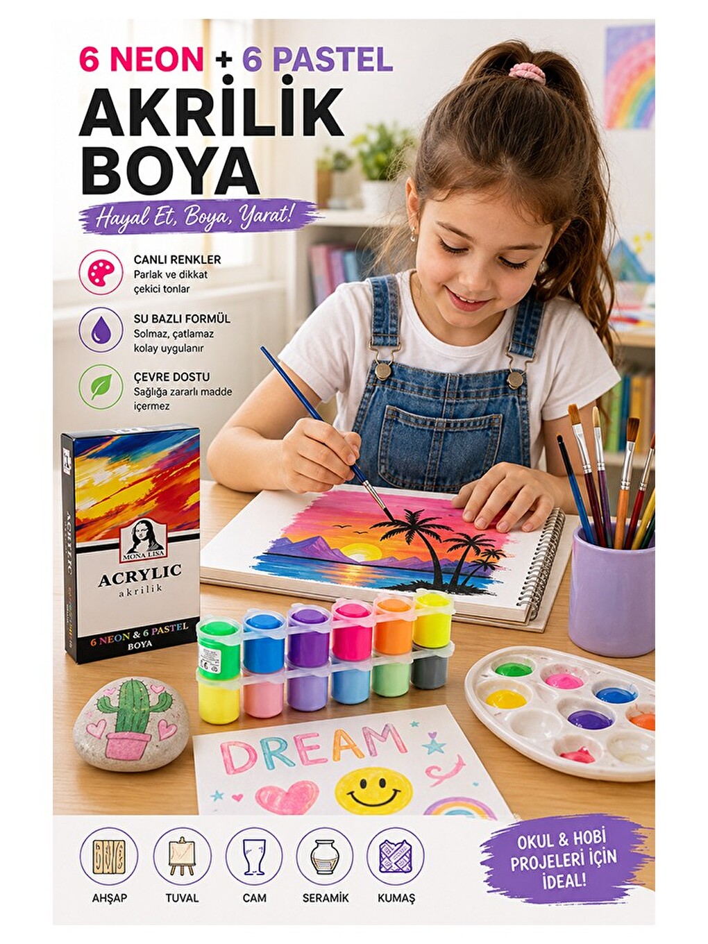 Neon Ve Pastel Akrilik Boya 12 Renk 1 Paket Monalisa 22 Ml 12 Li Akrilik Boya Resim Dersi Tuval Ahşa-4