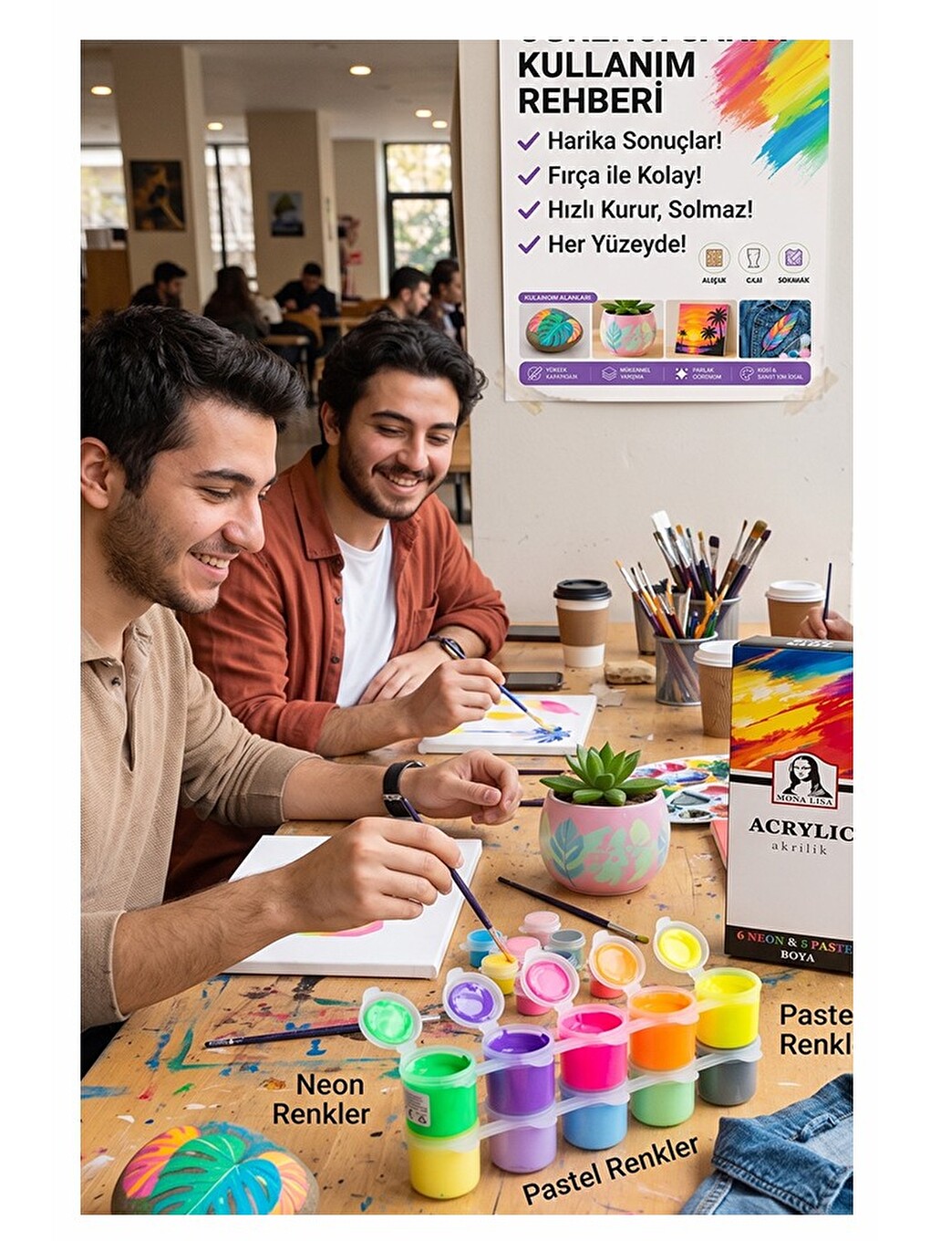 Neon Ve Pastel Akrilik Boya 12 Renk 1 Paket Monalisa 22 Ml 12 Li Akrilik Boya Resim Dersi Tuval Ahşa-5