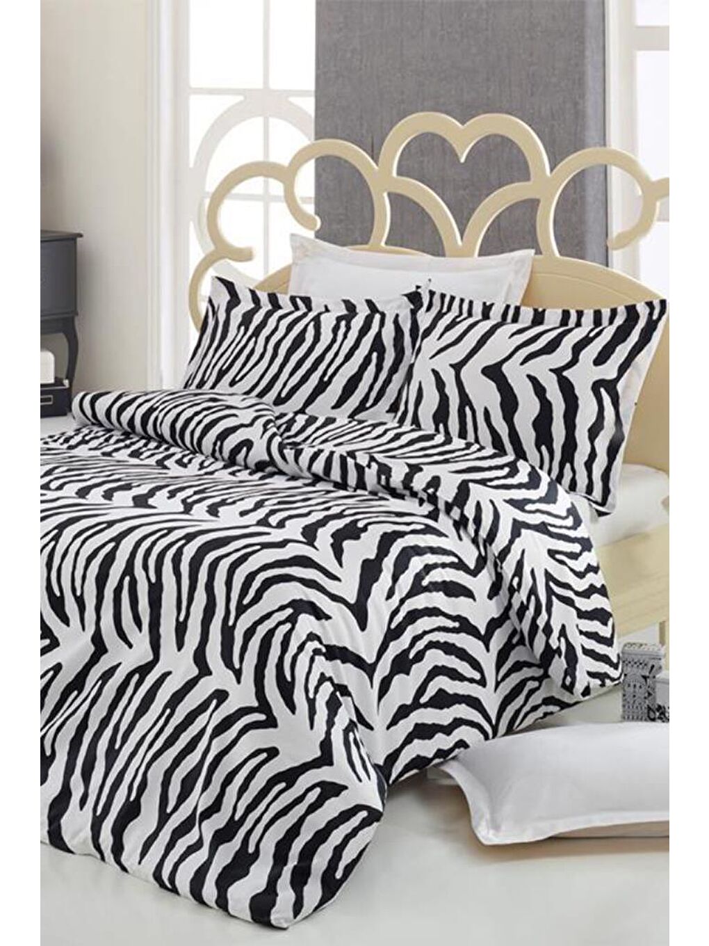 Karışık Zebra Pamuk Saten Çift Kişilik Nevresim Takımı