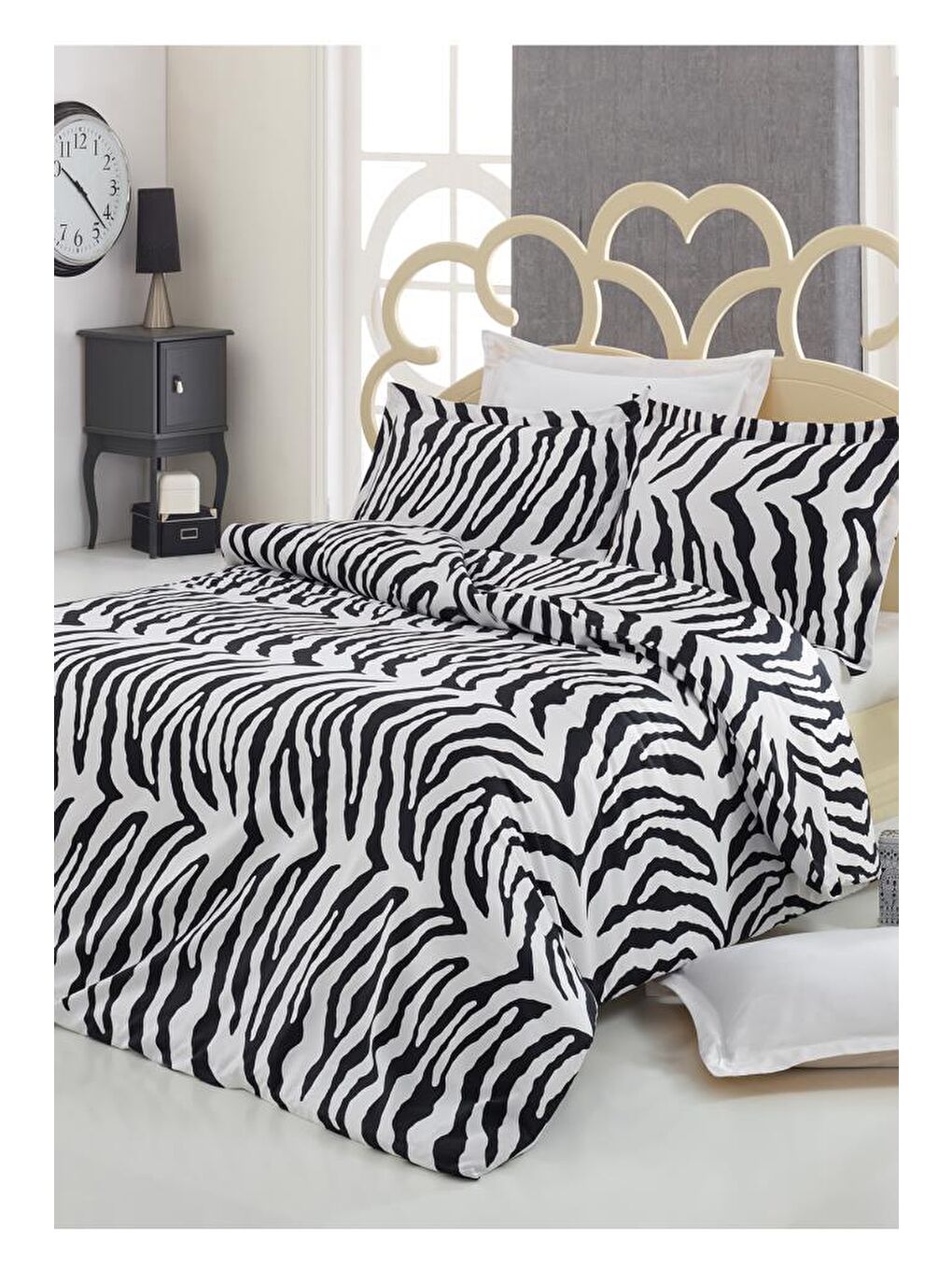 Karışık Zebra Pamuk Saten Çift Kişilik Nevresim Takımı-1