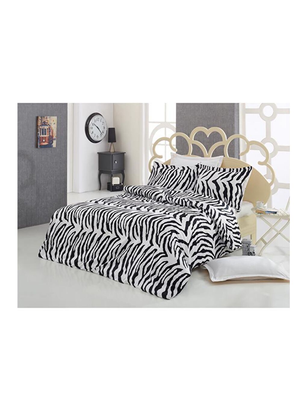 Karışık Zebra Pamuk Saten Çift Kişilik Nevresim Takımı-2