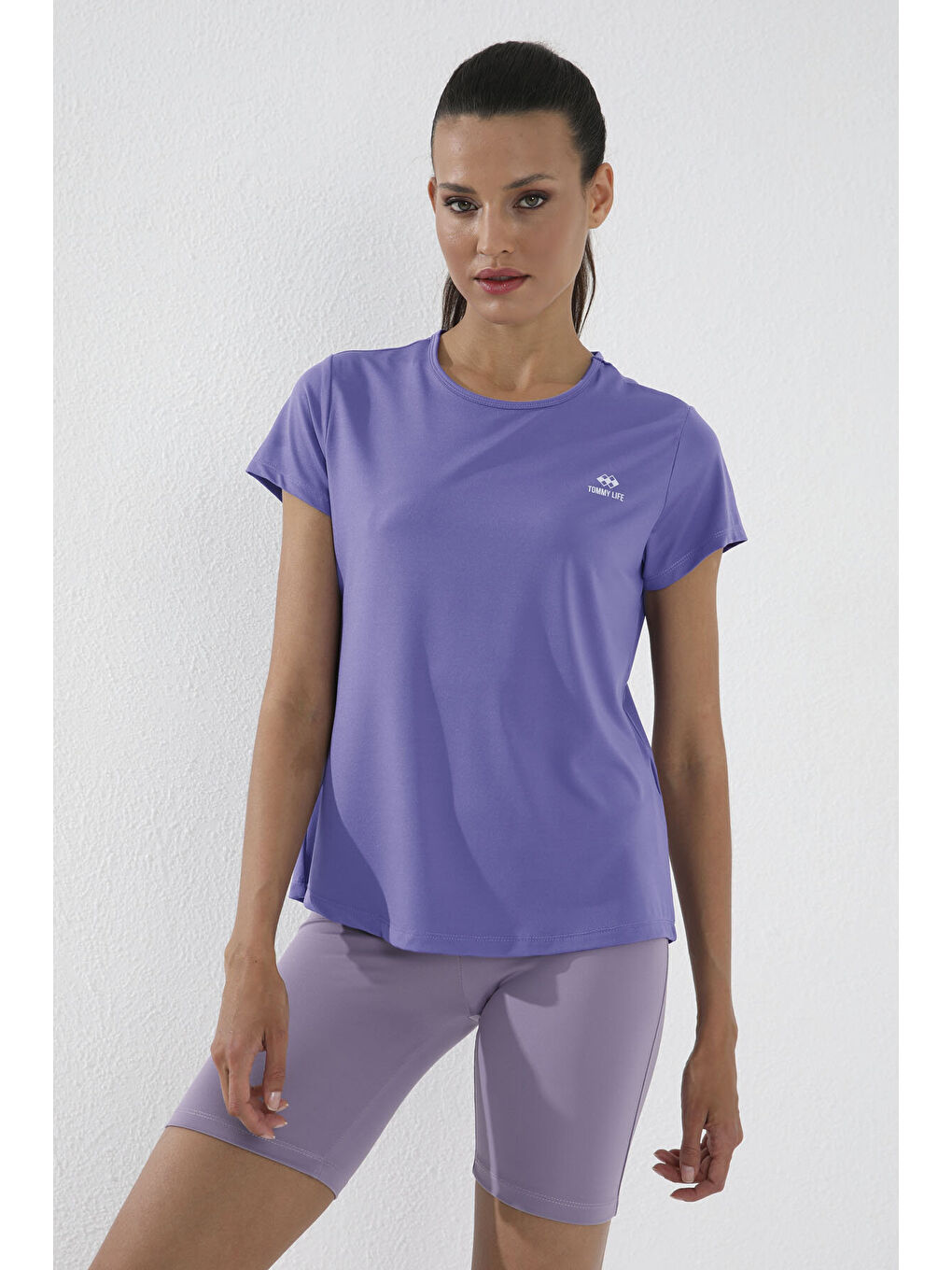 Mor Eflatun Basic Kısa Kol Standart Kalıp O Yaka Kadın T-Shirt - 97144-1