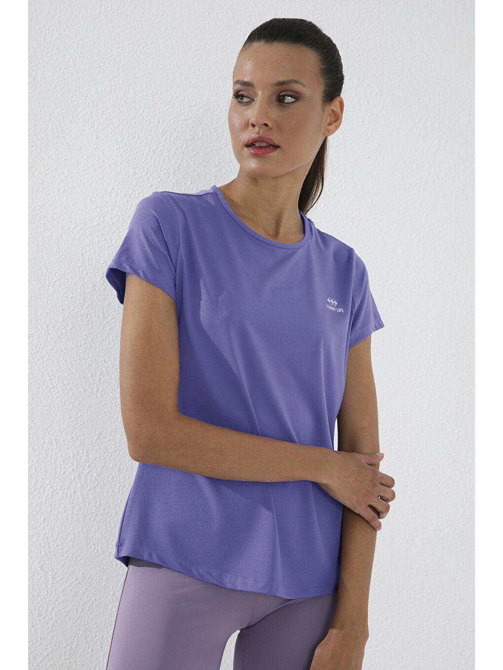 Mor Eflatun Basic Kısa Kol Standart Kalıp O Yaka Kadın T-Shirt - 97144-2