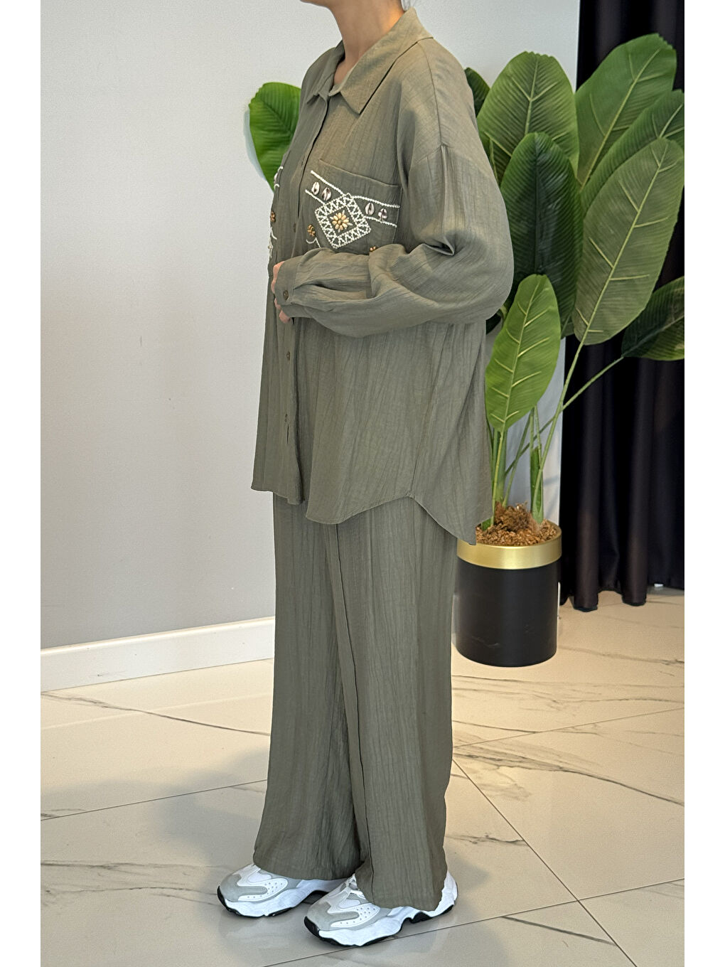 Nakış ve İşleme Detaylı Takım 34839 Haki-1