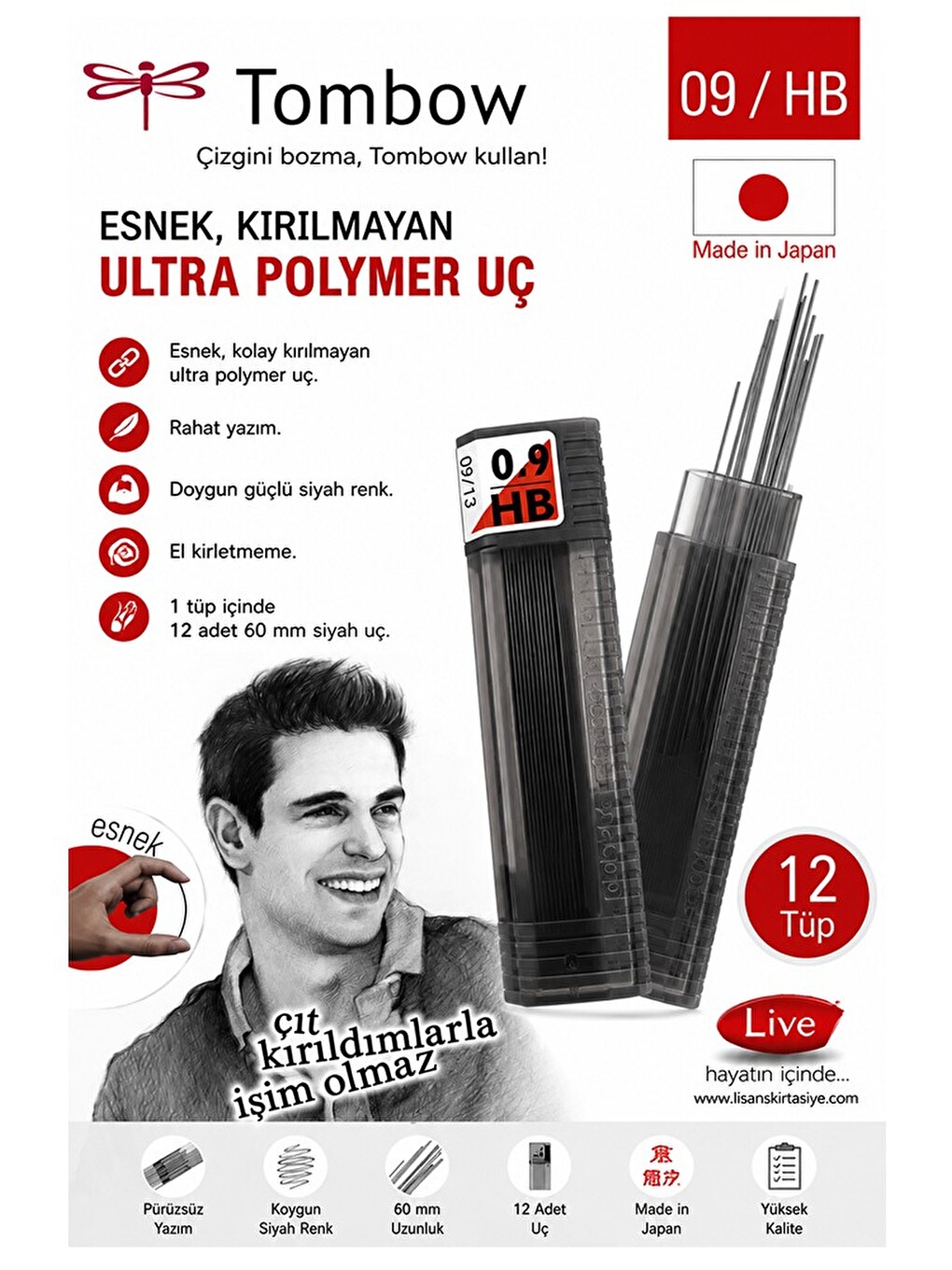 Kaliteli Kalem Ucu 12 Li 0.9 Mm Hb 1 Paket Tombow Versatil Kalem Uç Mekanik Uçlu Otomatik Kurşun Kal-1