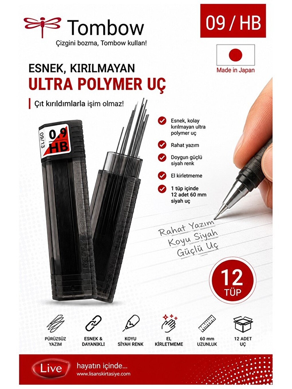 Kaliteli Kalem Ucu 12 Li 0.9 Mm Hb 1 Paket Tombow Versatil Kalem Uç Mekanik Uçlu Otomatik Kurşun Kal-2