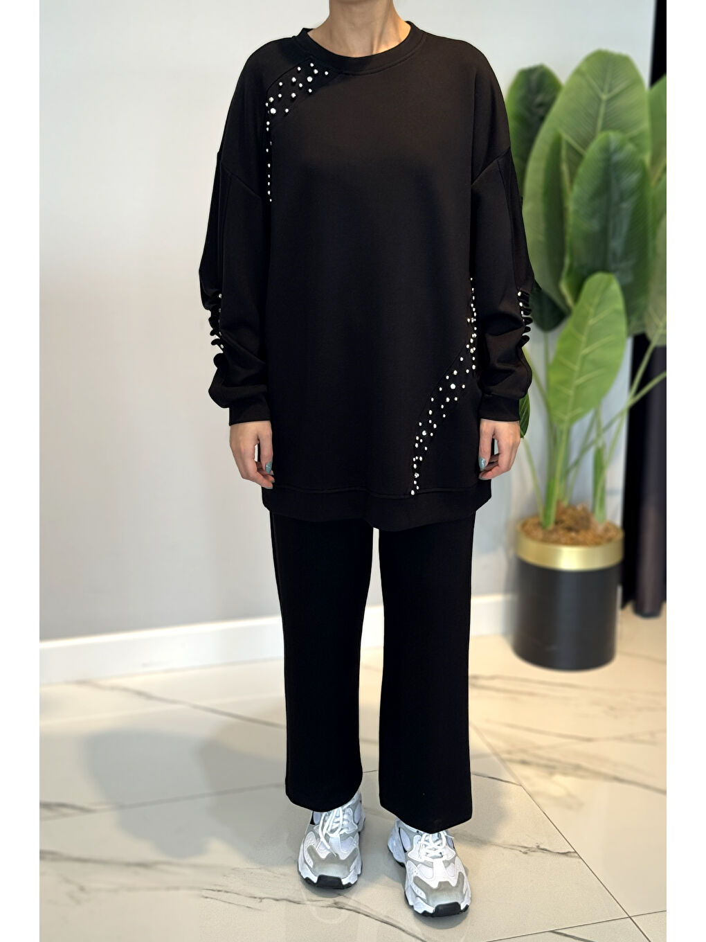 Taş Detaylı Modal Takım 120304 Siyah