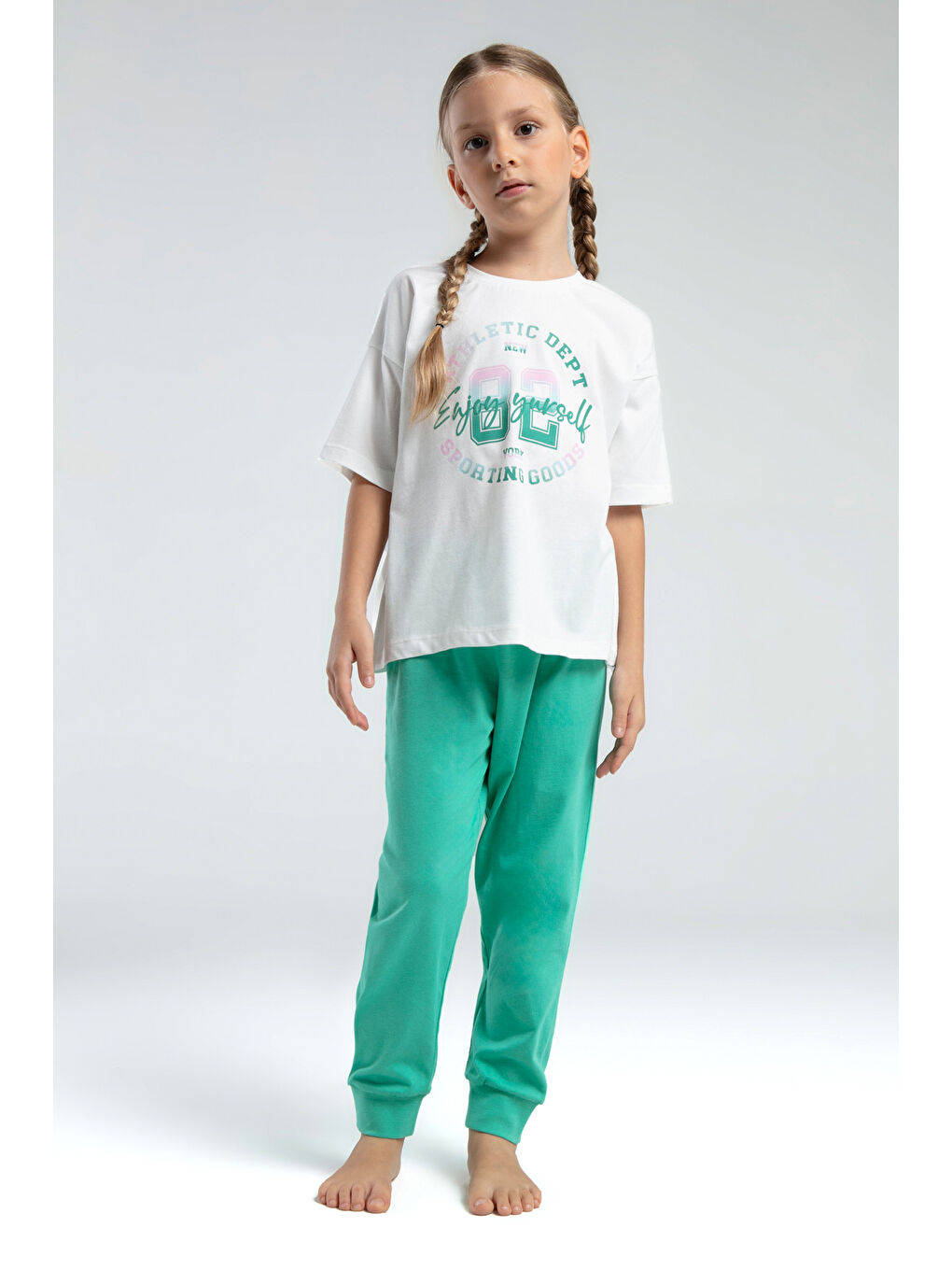 Gri Kız Çocuk Önü Baskılı Pijama Takım