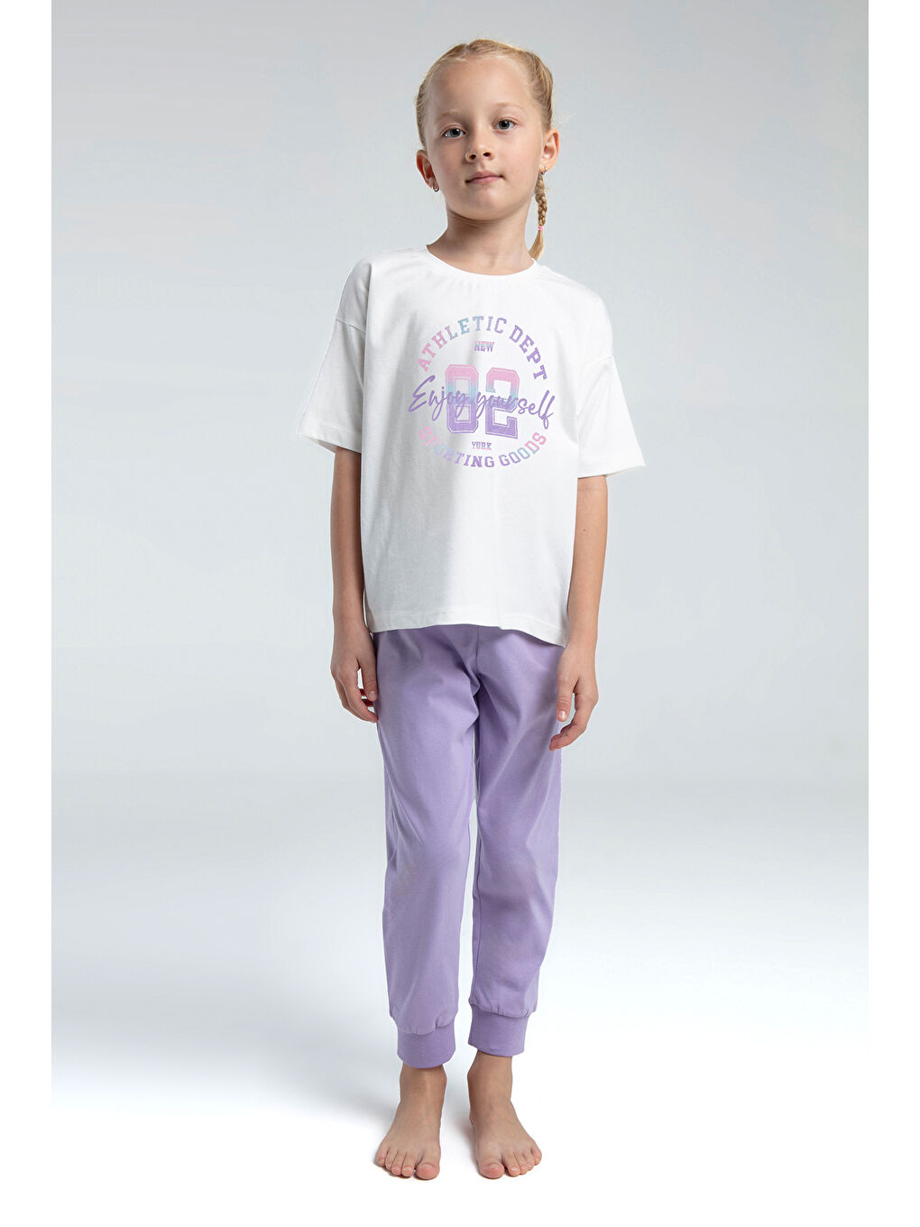 Lila Kız Çocuk Önü Baskılı Pijama Takım