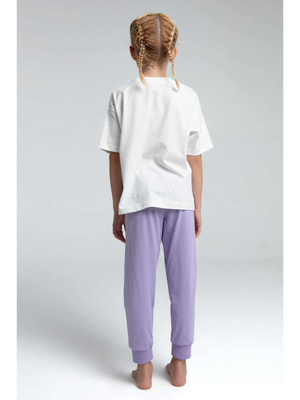 Lila Kız Çocuk Önü Baskılı Pijama Takım-2