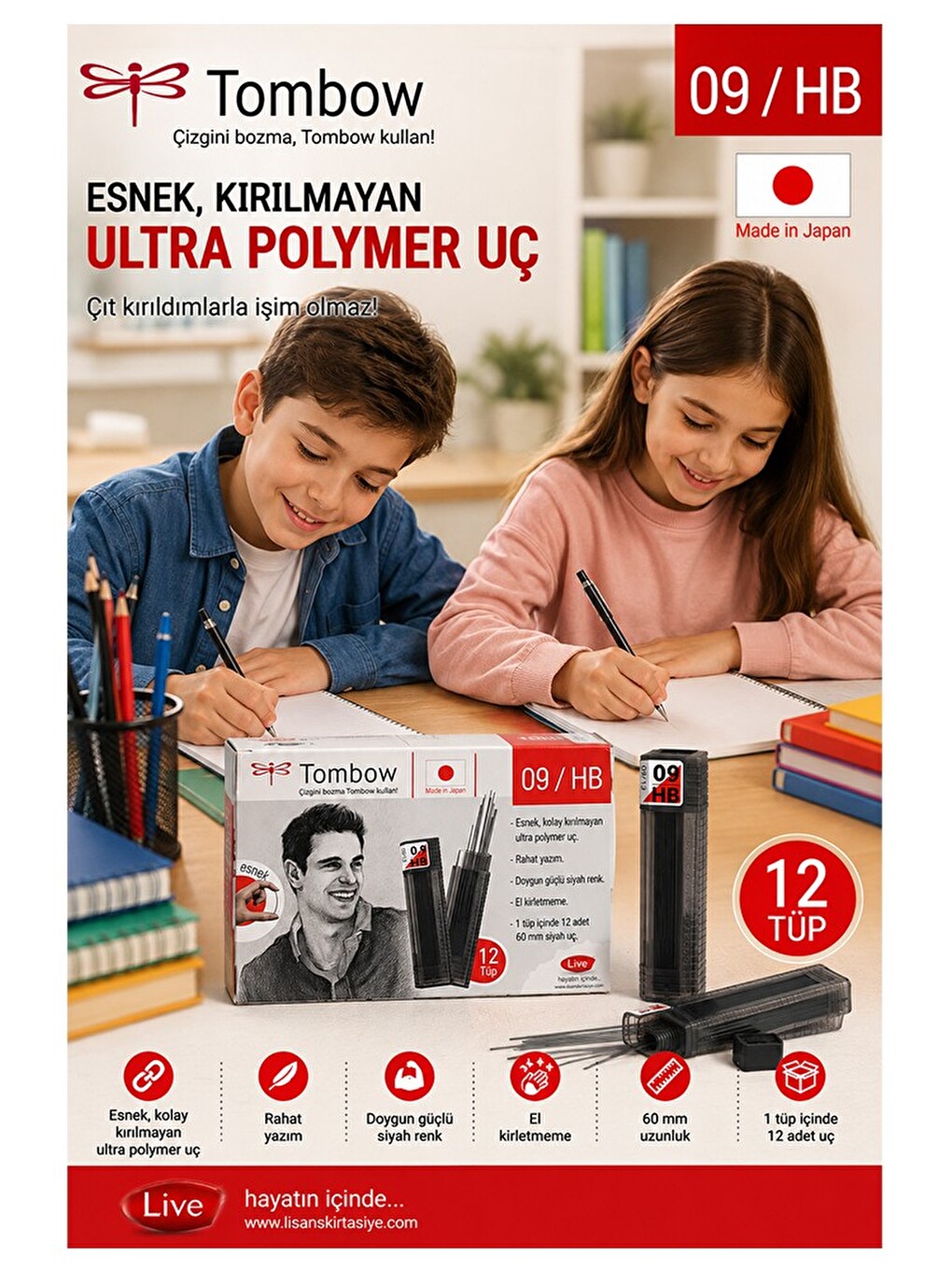 Kaliteli Kalem Ucu 12 Li 0.9 Mm Hb 12 Paket Tombow Versatil Kalem Uç Mekanik Uçlu Otomatik Kurşun Ka-3