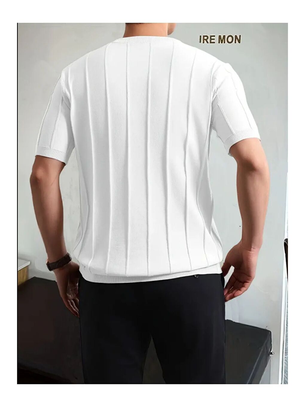 Beyaz Erkek Yuvarlak Yaka Örme T shirt-3