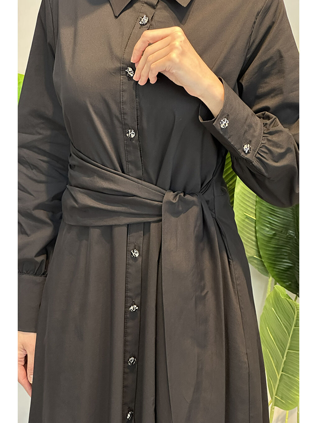 Bağlama Detay Poplin Elbise 13254 Siyah-2