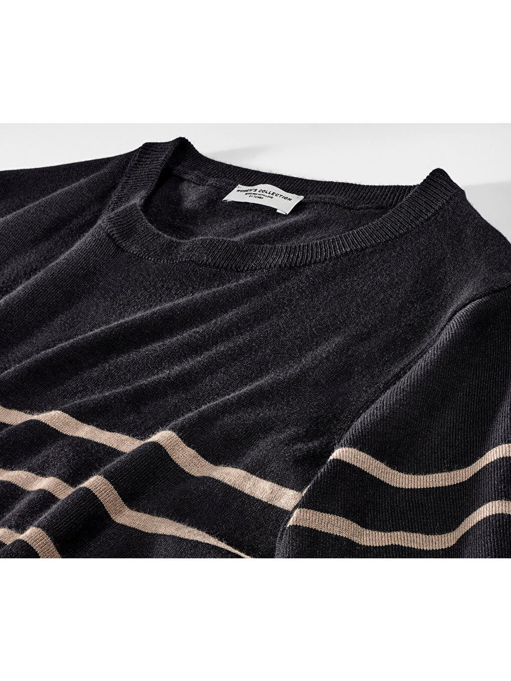 Kadın İnce Örgü Elbise, Siyah Çizgili-5