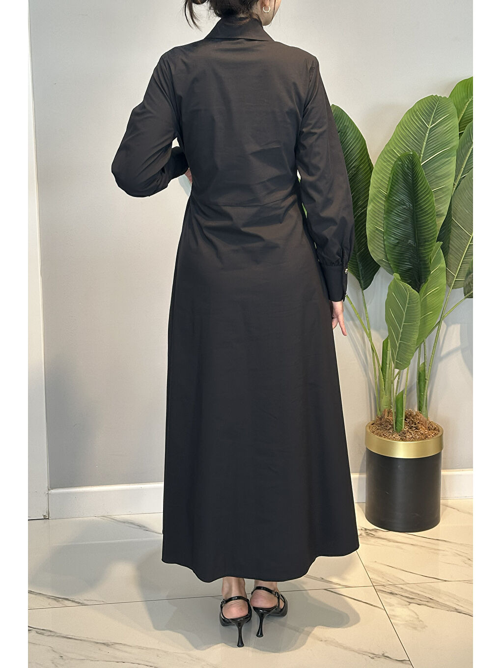 Bağlama Detay Poplin Elbise 13254 Siyah-4