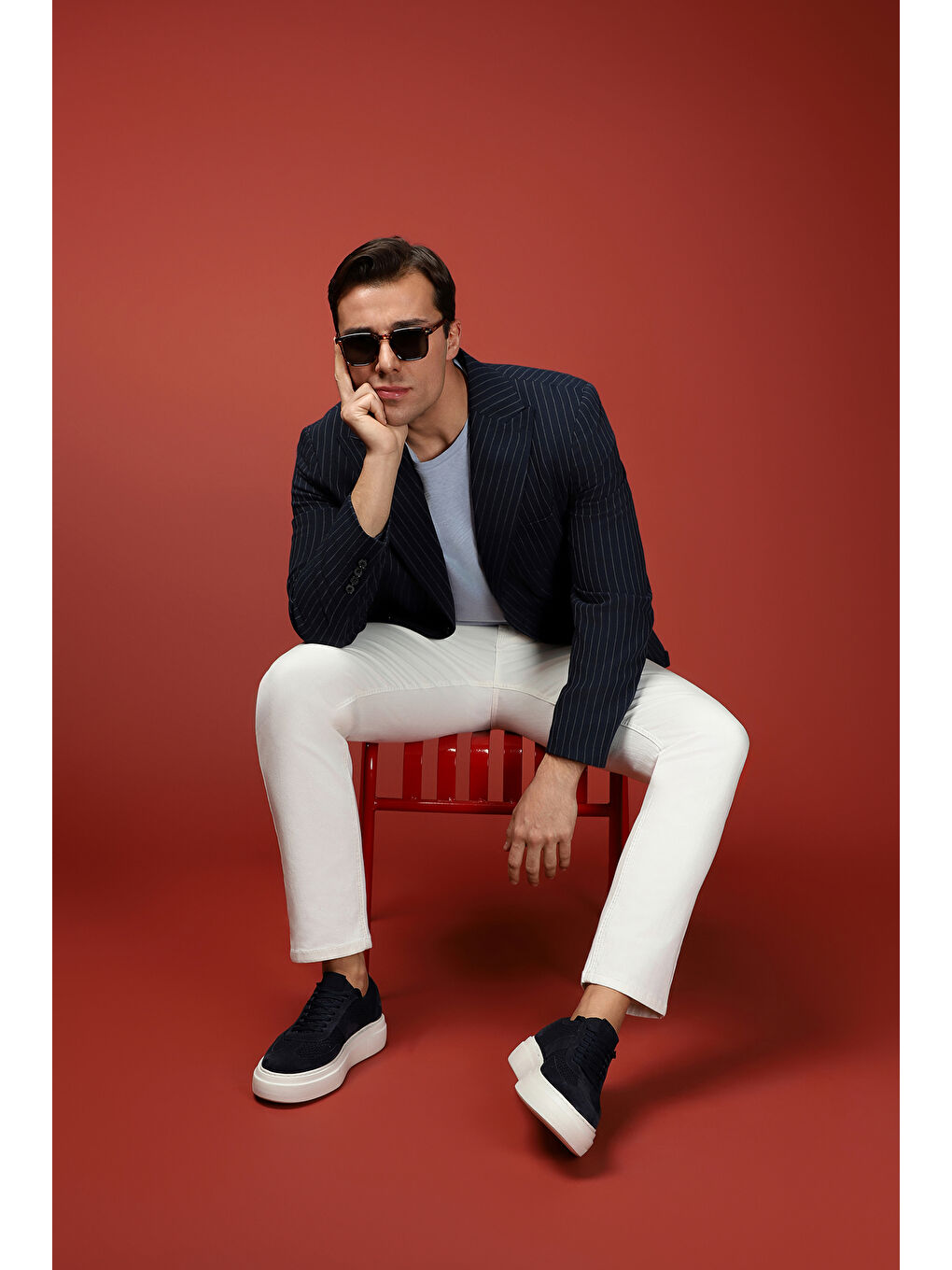 Lacivert Super Slim Fit Ekstra Dar Kesim Çizgili Elastanlı Spor Ceket-2