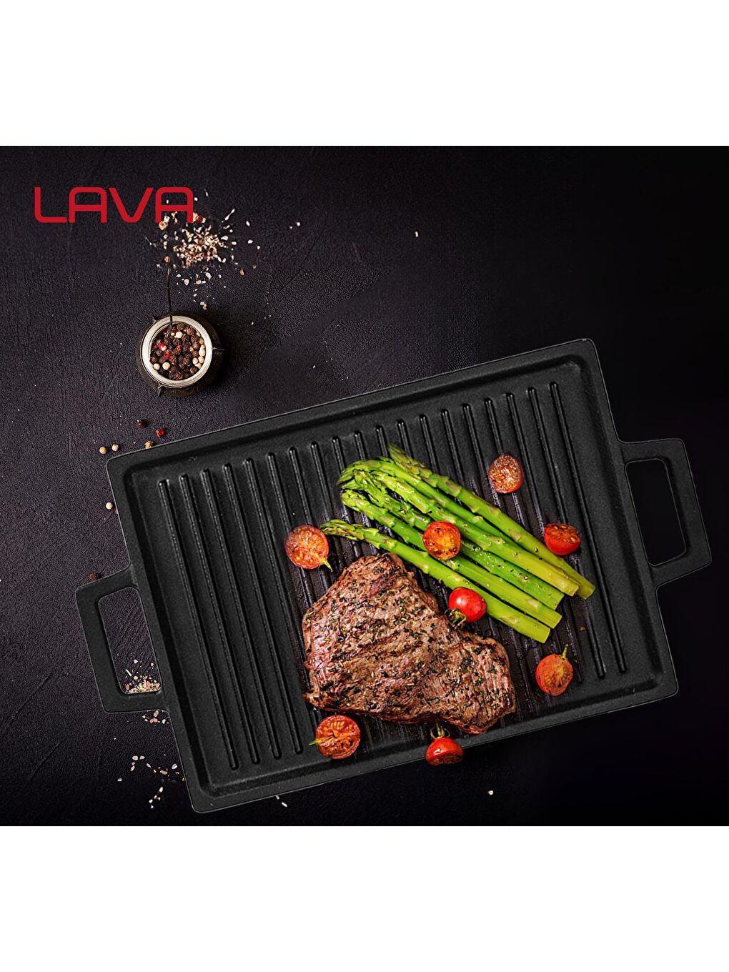 LAVA Siyah Dikdörtgen Çift Yön Izgara ve Düz Yüzey Hot Plate Ölçü 22x15cm. - 6