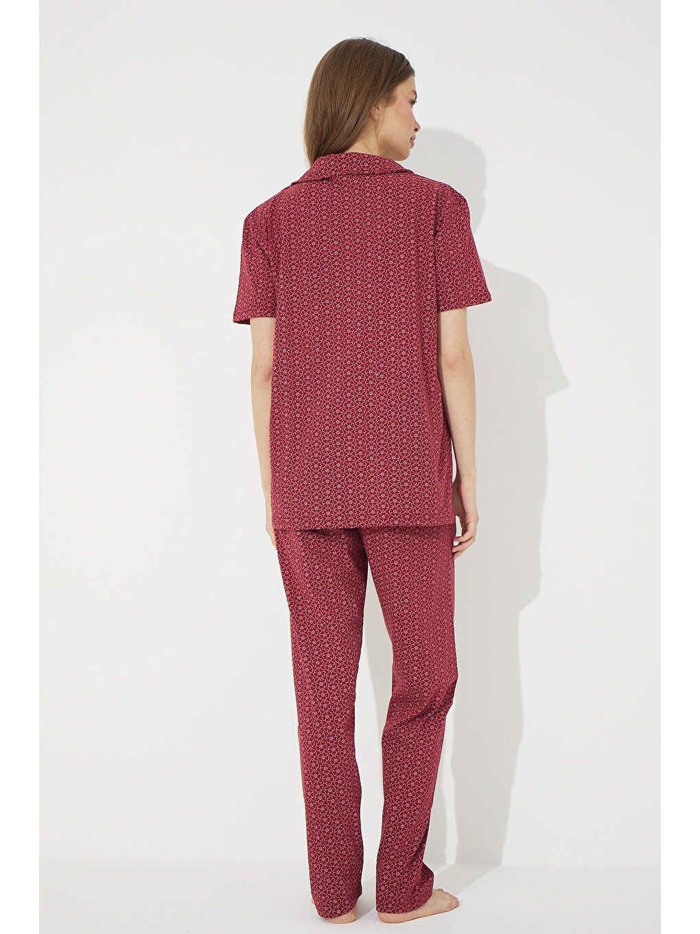 Karışık Kısa Kollu Pamuklu Düğmeli Pijama Takımı-3
