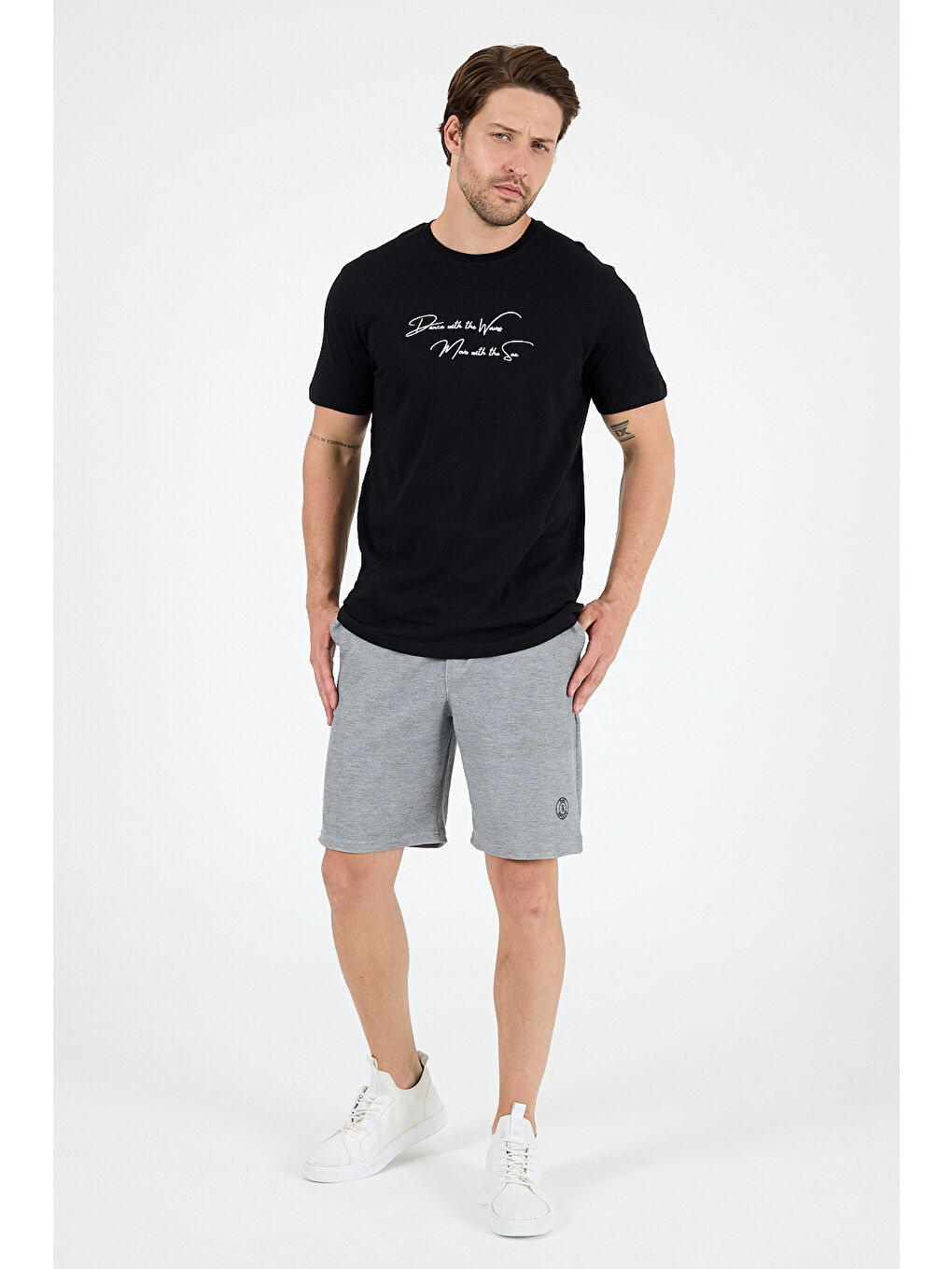 Siyah Erkek %100 Pamuk Bisiklet Yaka Kısa Kollu Baskılı Tişört Rahat ve Günlük Erkek Tişört 0011-2